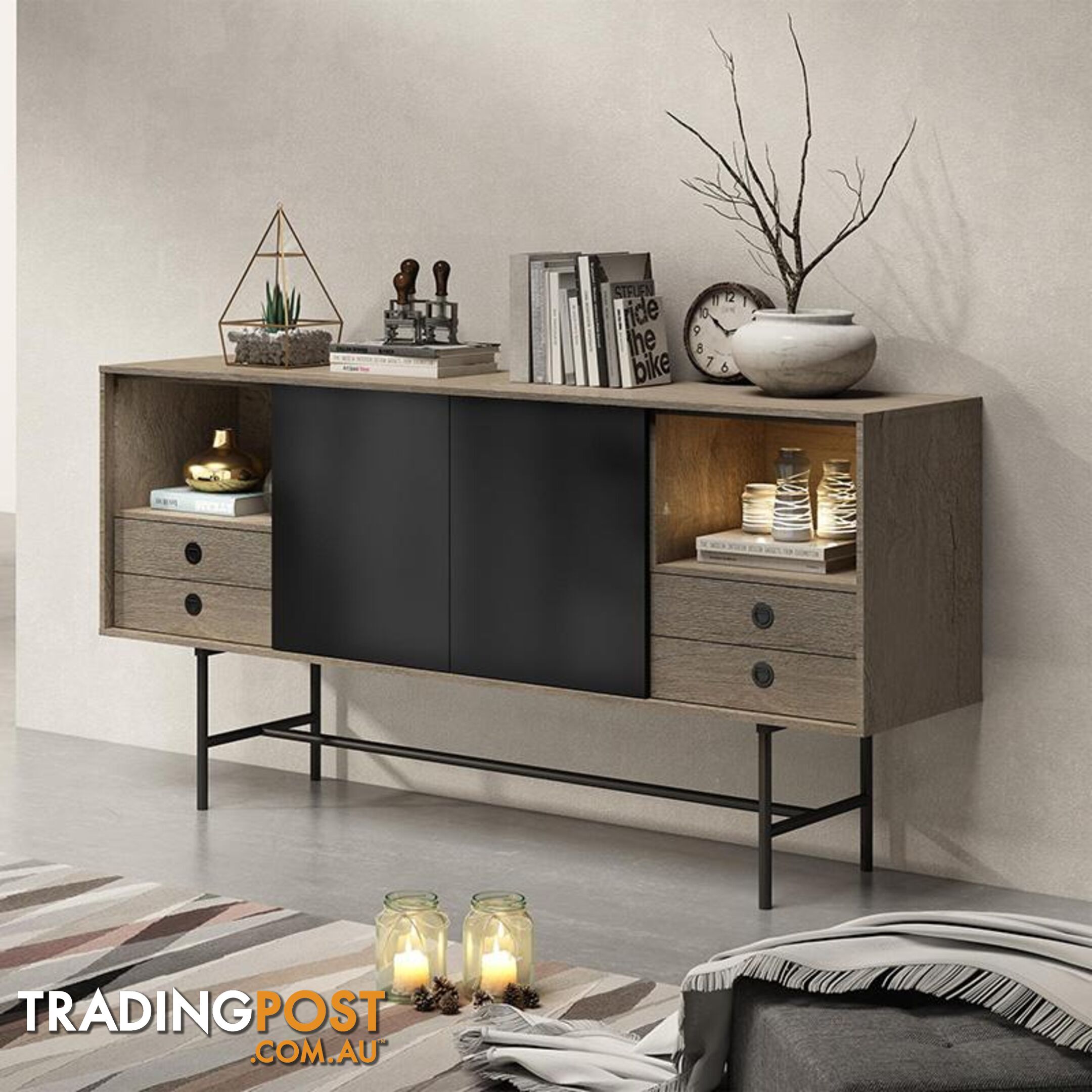 BAYLEN Sideboard 1.6M - Warm Oak & Black - WF-CW-01 - 9334719003757