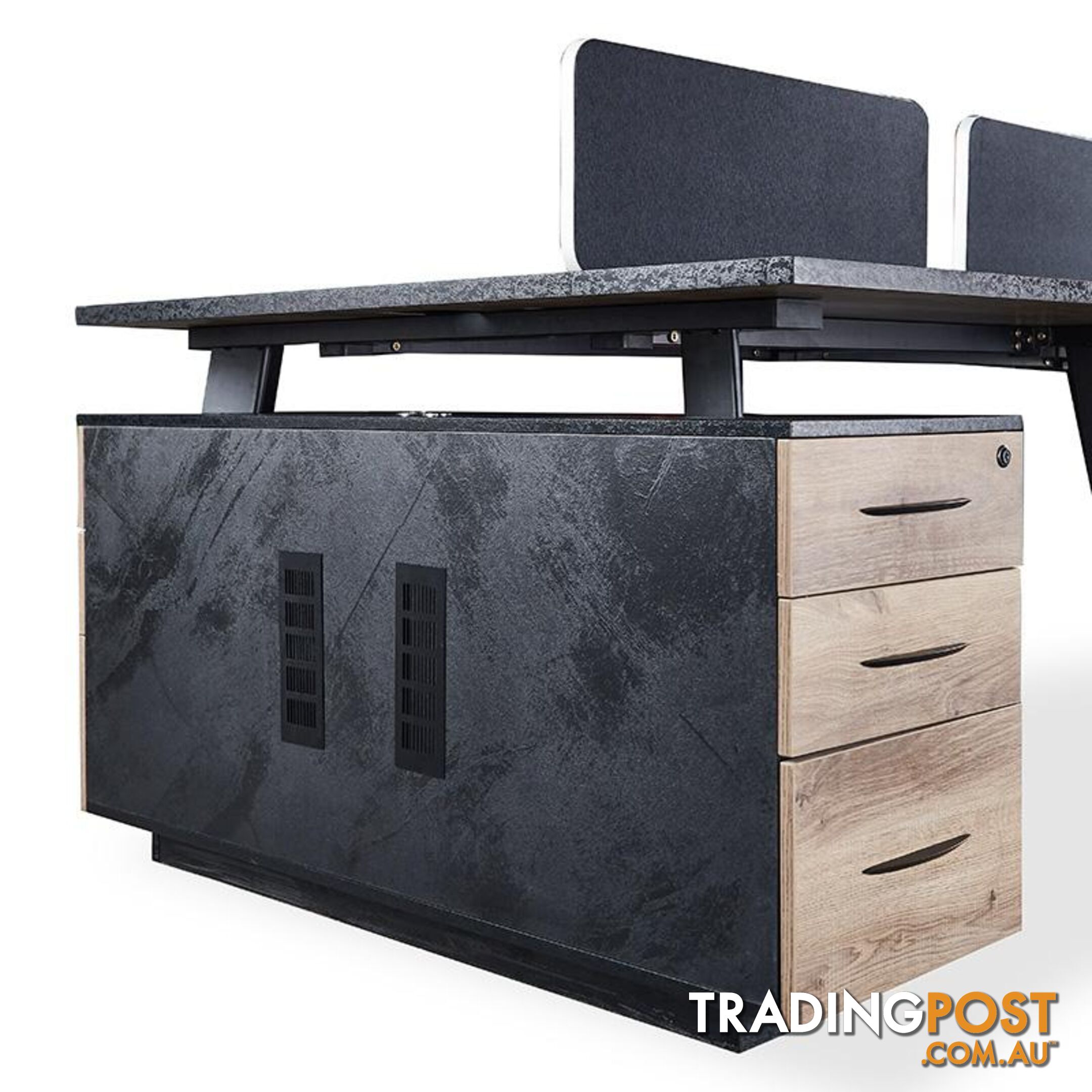 ARTO 4 people Back to Back Workstation 4 Cabinets 2.4M - Warm Oak & Black - WF-NW018 - 9334719004310