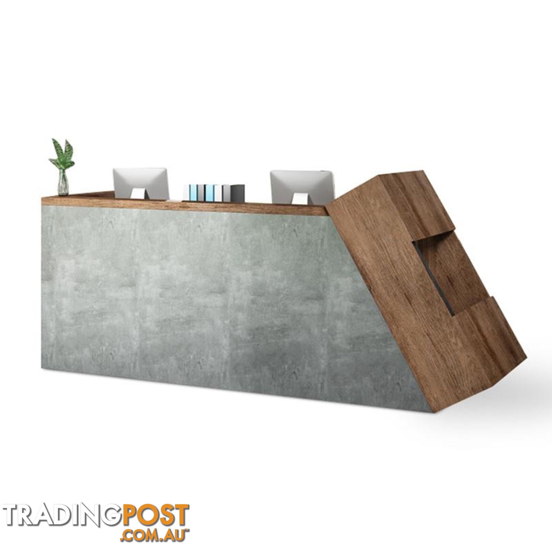 QUADE Reception Desk Left Panel 2.0M - Brown & Concrete Color - WF-RT002-L - 9334719004471