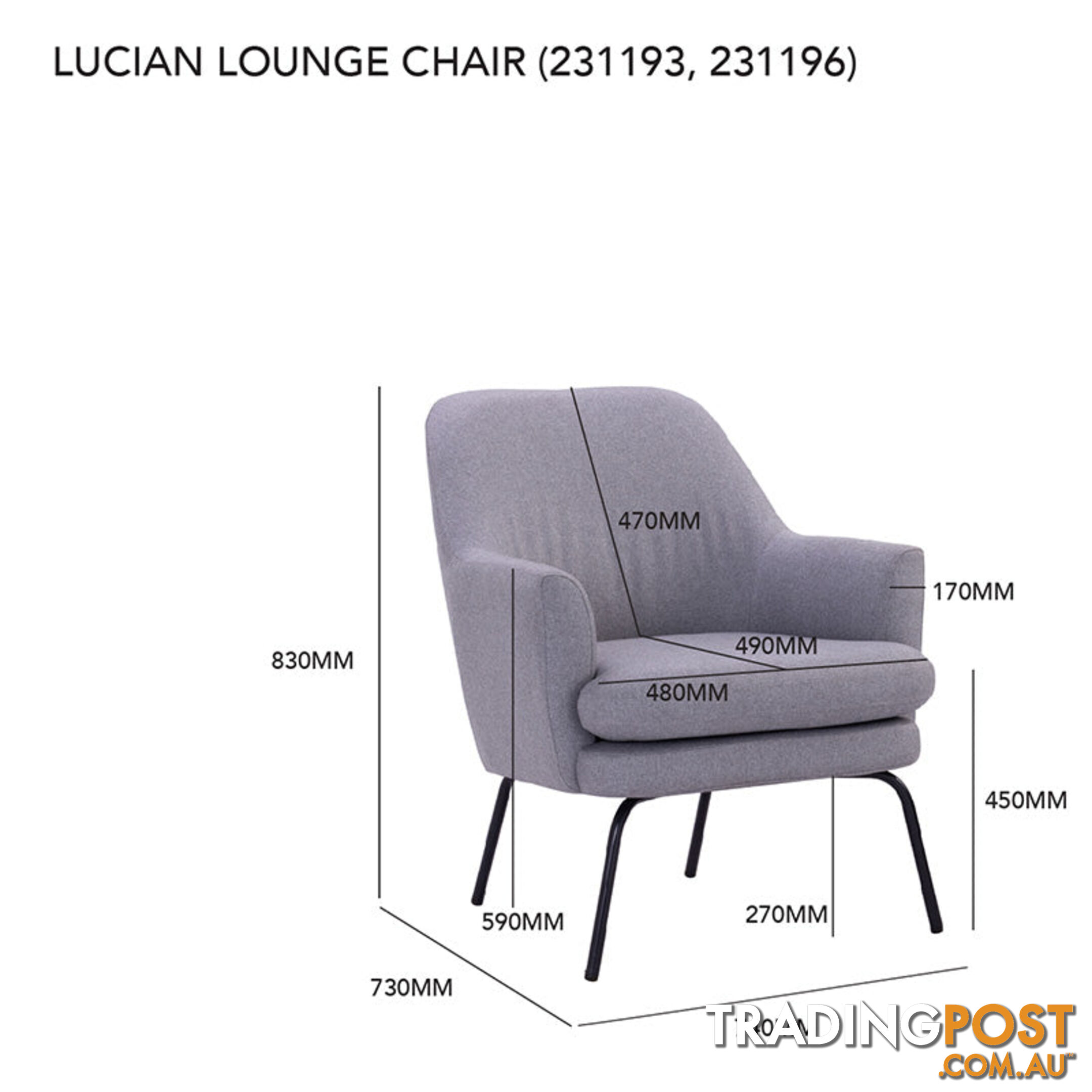 LUCIAN Lounge Chair - Pewter Grey - 231193 - 9334719000770