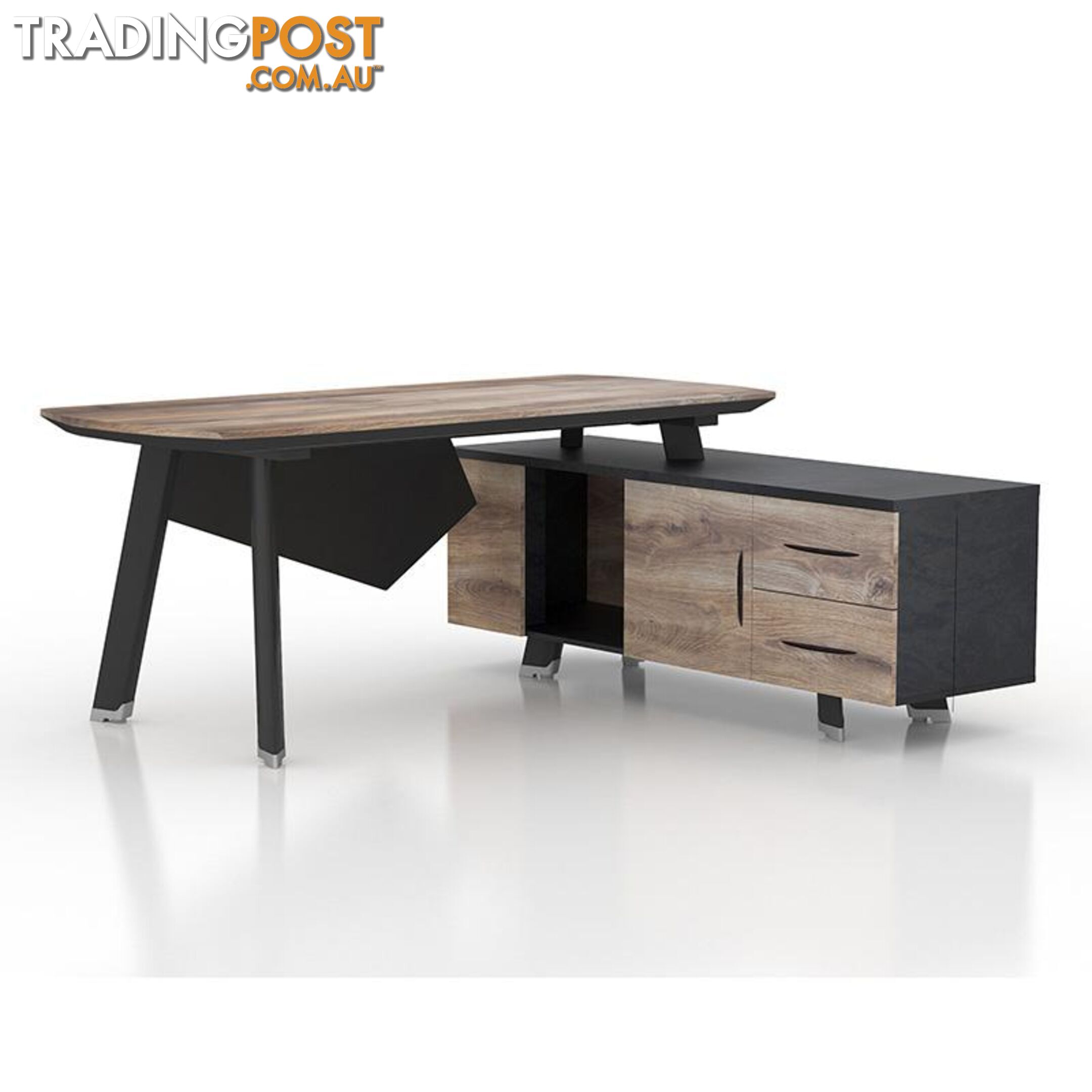 ARTO Executive Desk with Reversible Return 1.8M - Warm Oak & Black - WF-NW001 - 9334719004242