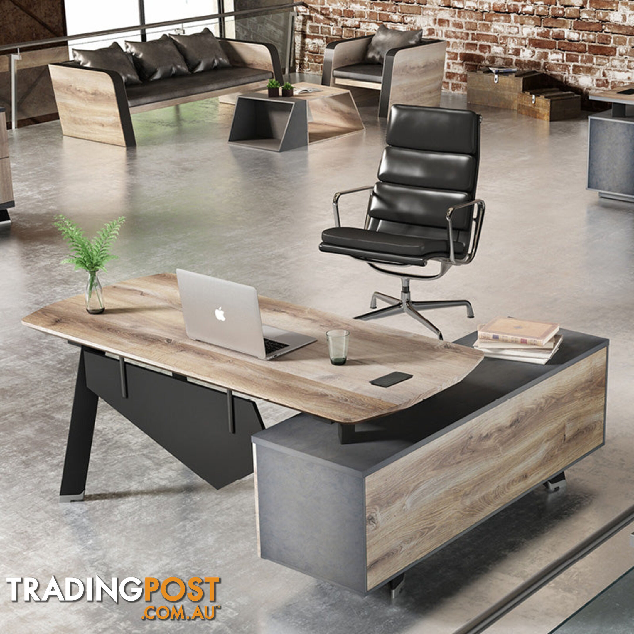 ARTO Executive Desk with Reversible Return 1.8M - Warm Oak & Black - WF-NW001 - 9334719004242