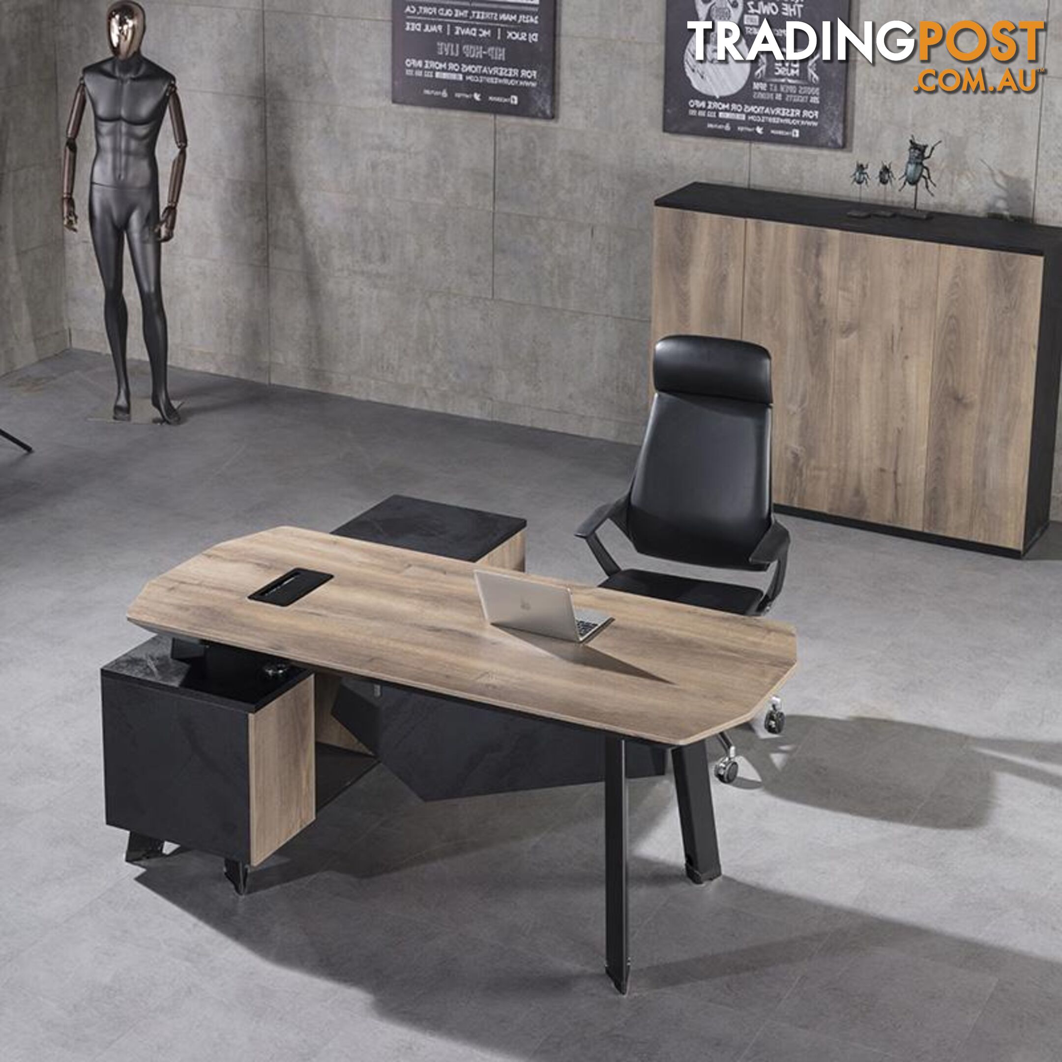 ARTO Executive Desk with Reversible Return 1.8M - Warm Oak & Black - WF-NW001 - 9334719004242