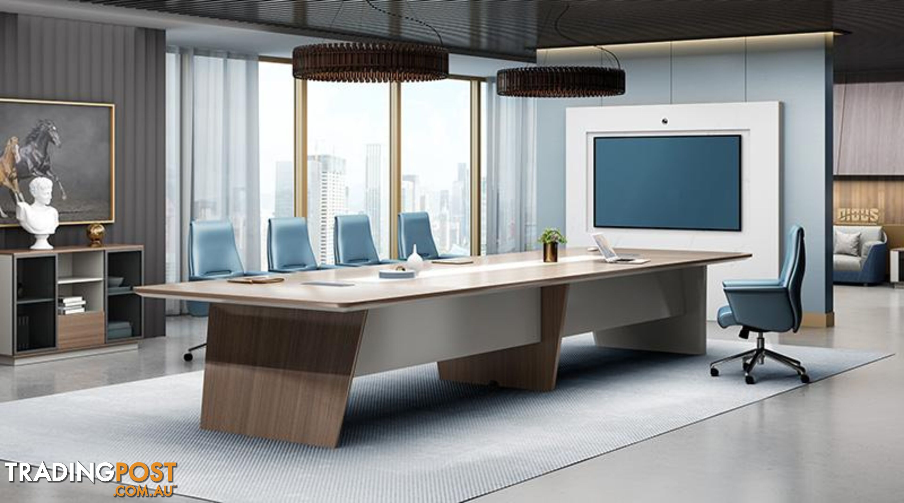 ANDERS Boardroom Table 3.2M - Australian Gold Oak & Beige - DF-TIAN-C0132 - 9334719011165