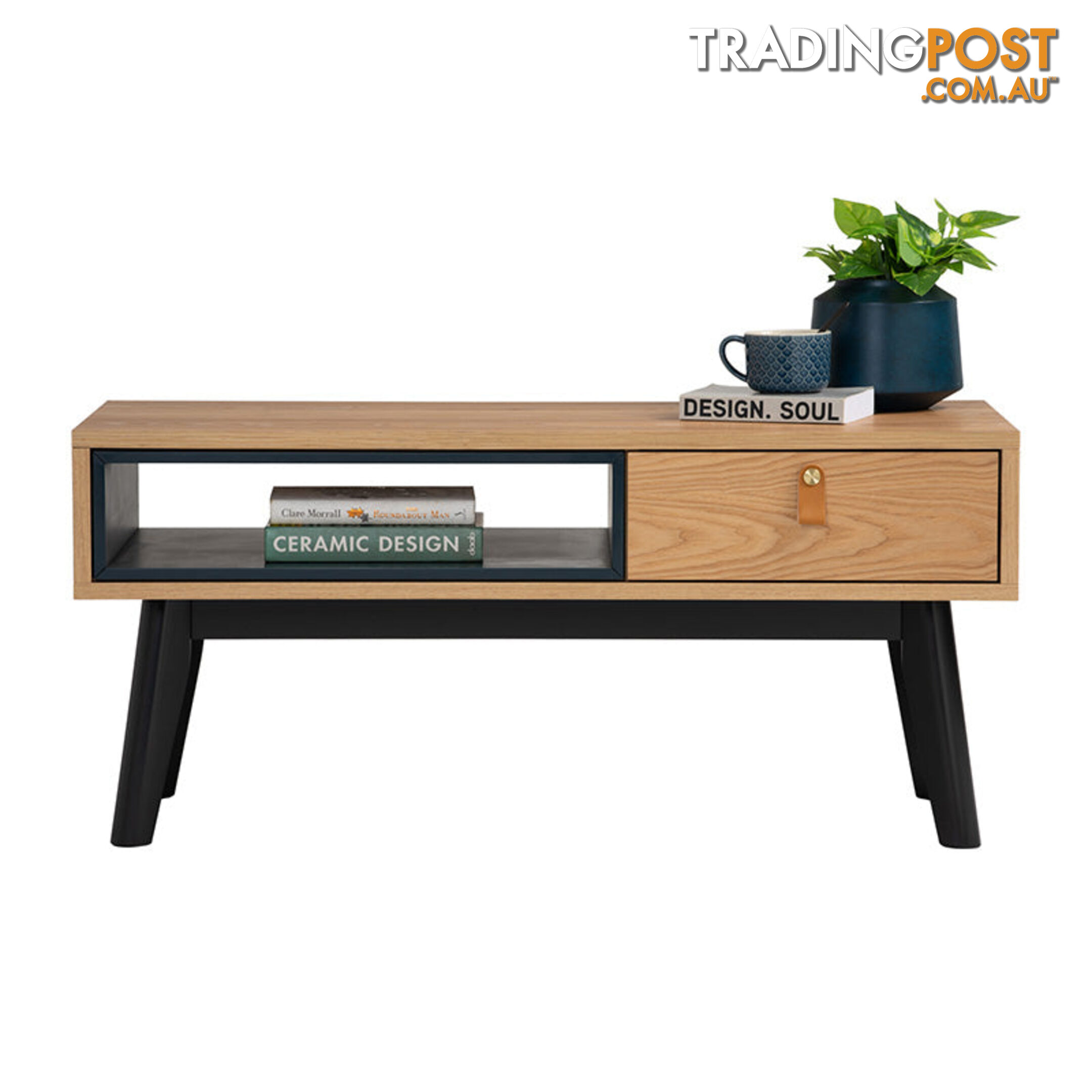 CASTOR Coffee Table 100cm - Natural, Navy Blue & Black - 133091