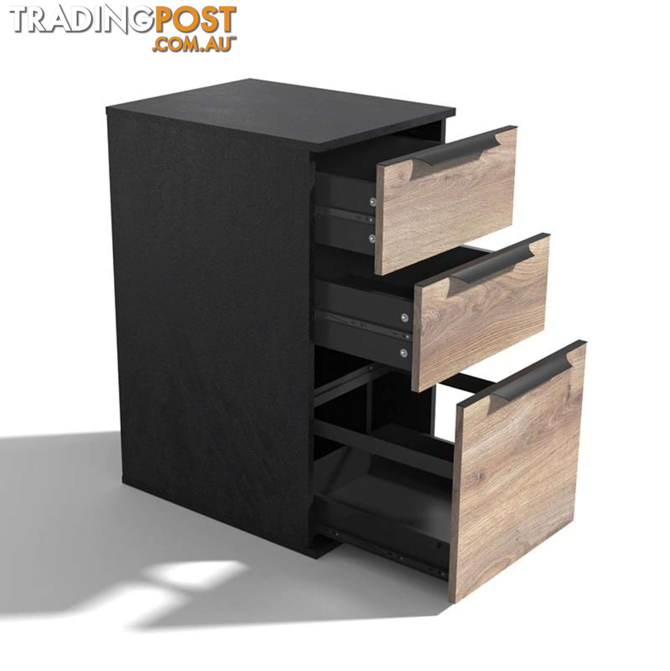 TRIBECA 3 Drawer Filing Cabinet - Warm Oak & Black - WF-N06 - 9334719011547