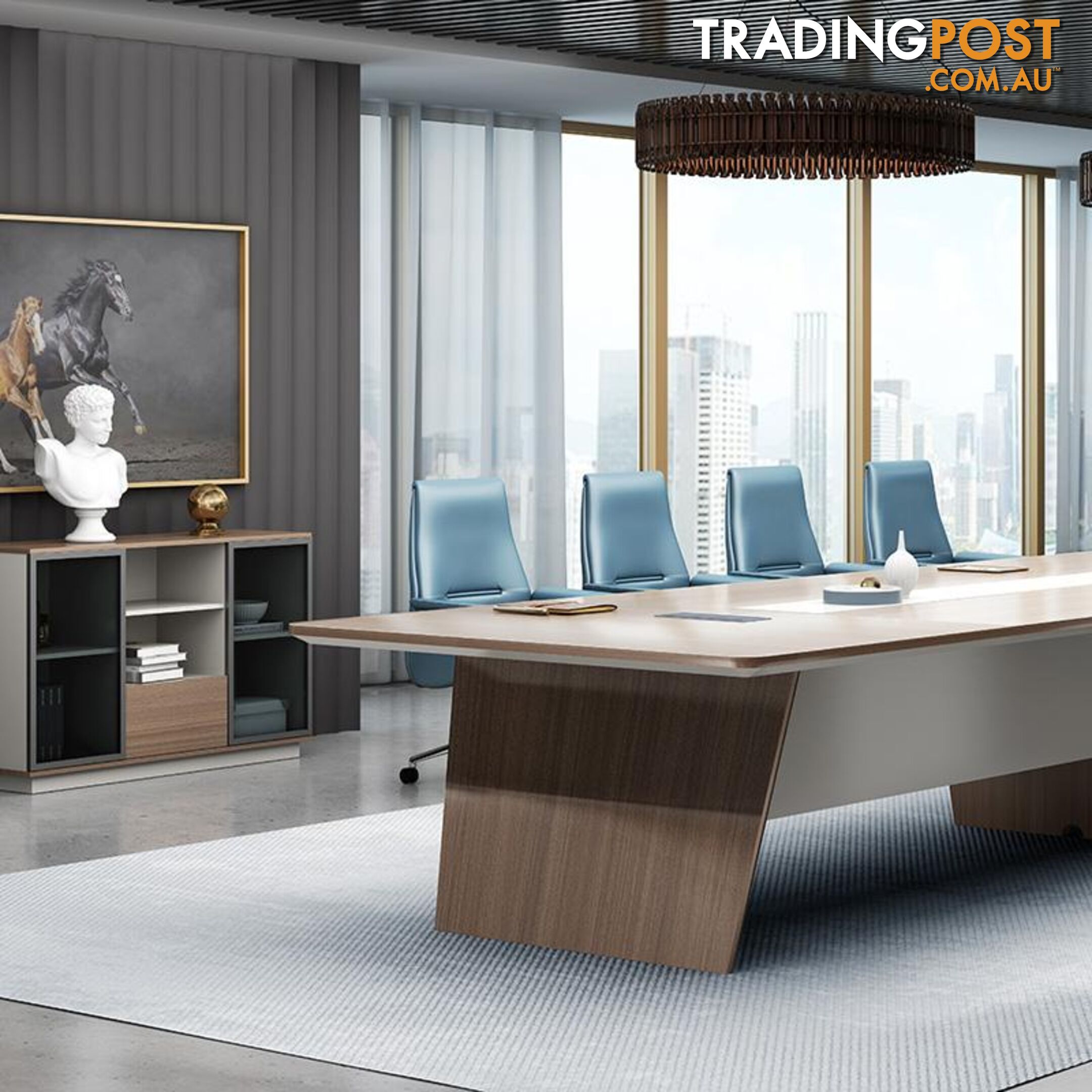 ANDERS Boardroom Table 2.4M - Australian Gold Oak & Beige - DF-TIAN-C0124 - 9334719011158