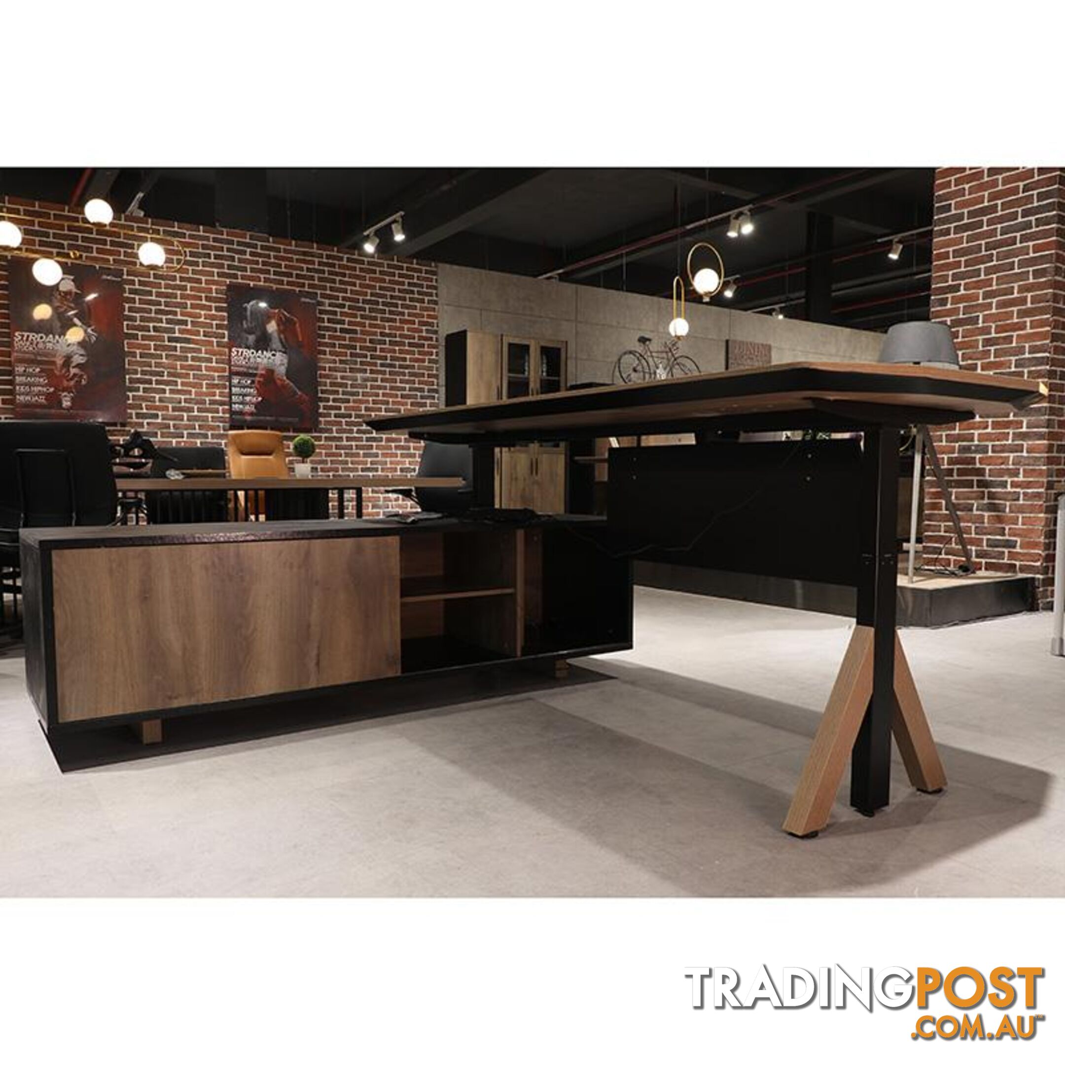 EASTON 2.0 - Sit Stand Electric Lift Executive Desk with Left Return 2.2m - Warm Oak & Black - WF-N2805-L-SU - 9334719010250