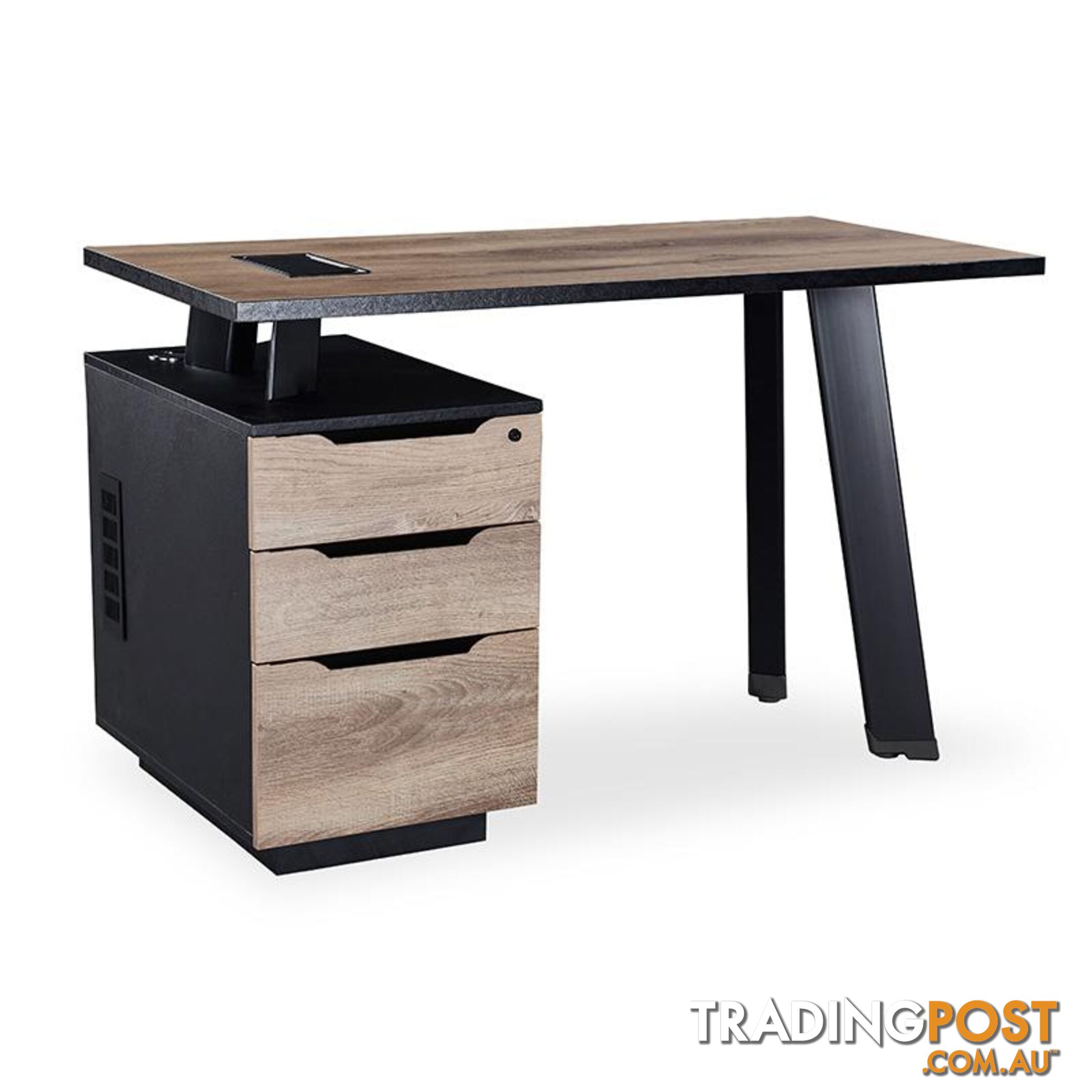 ARTO Single Workstation Desk with Left Cabinet 1.2M - Warm Oak & Black - WF-NW007-L - 9334719004259