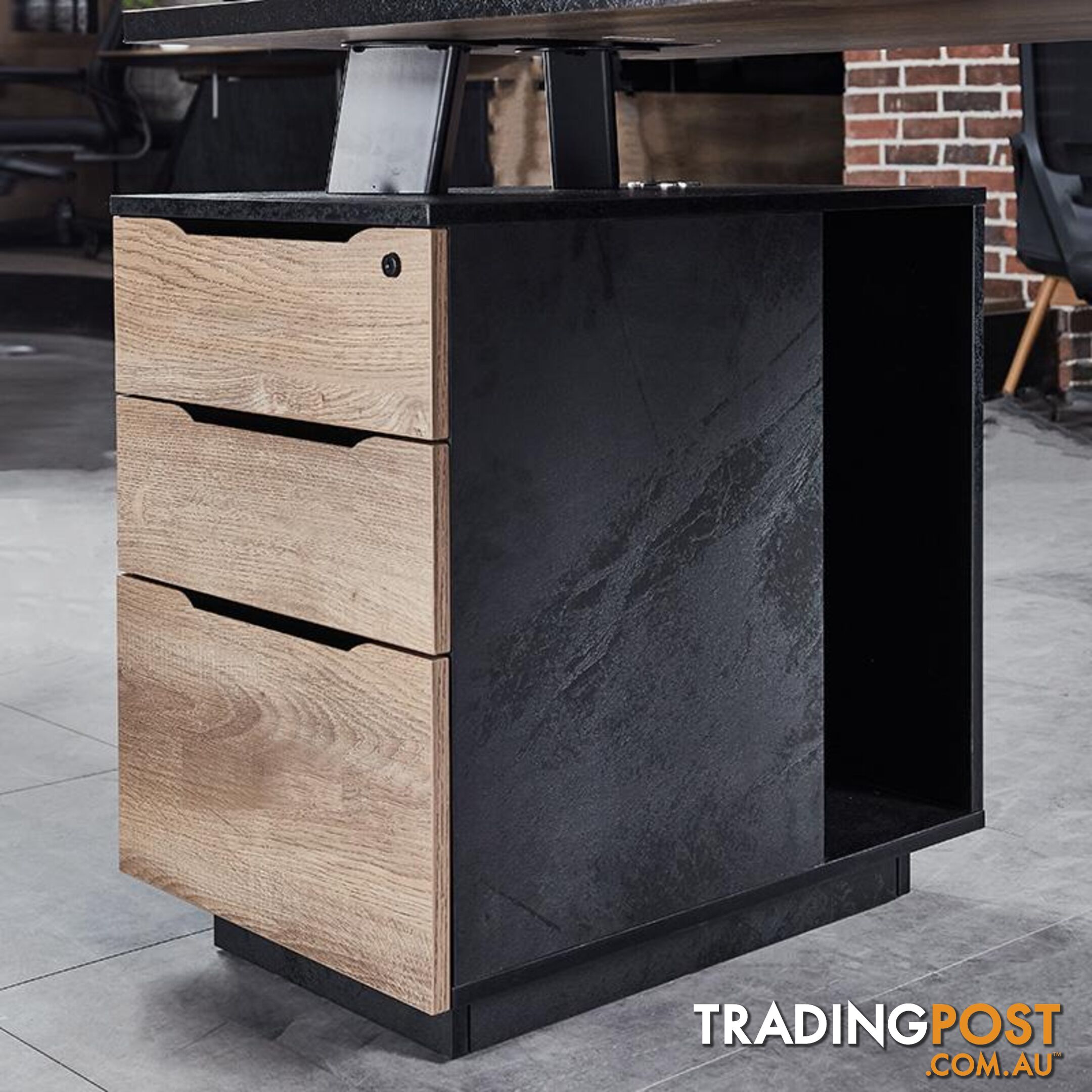 ARTO Single Workstation Desk with Left Cabinet 1.2M - Warm Oak & Black - WF-NW007-L - 9334719004259