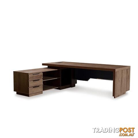 LARKIN Executive Desk with Left Return 2.4M - Warm Oak & Black - WF-M2503-L - 9334719011431