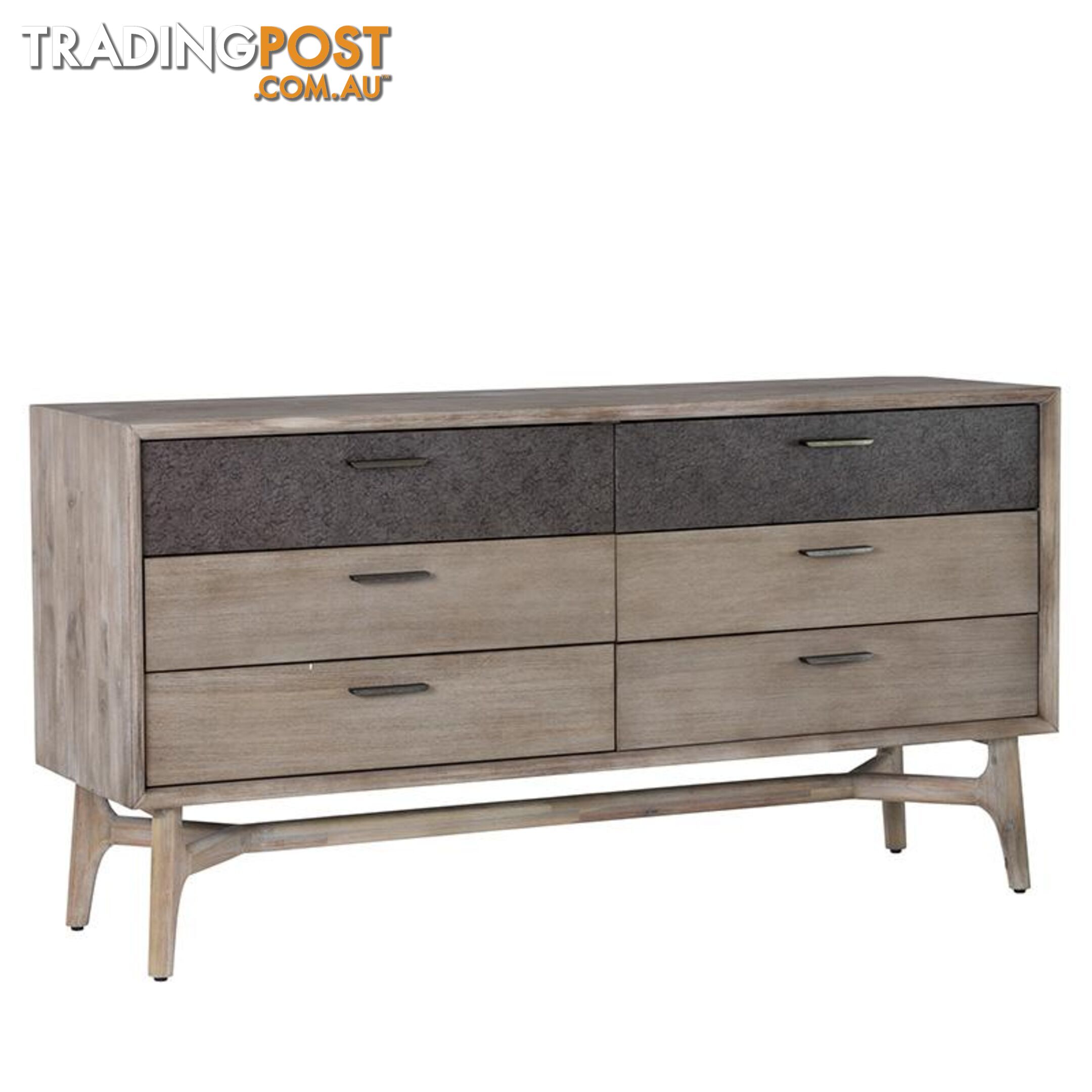 CORBIN Dresser 6 Drawers 155cm Acacia Solid Wood - Sandblast - 355003 - 9334719009179