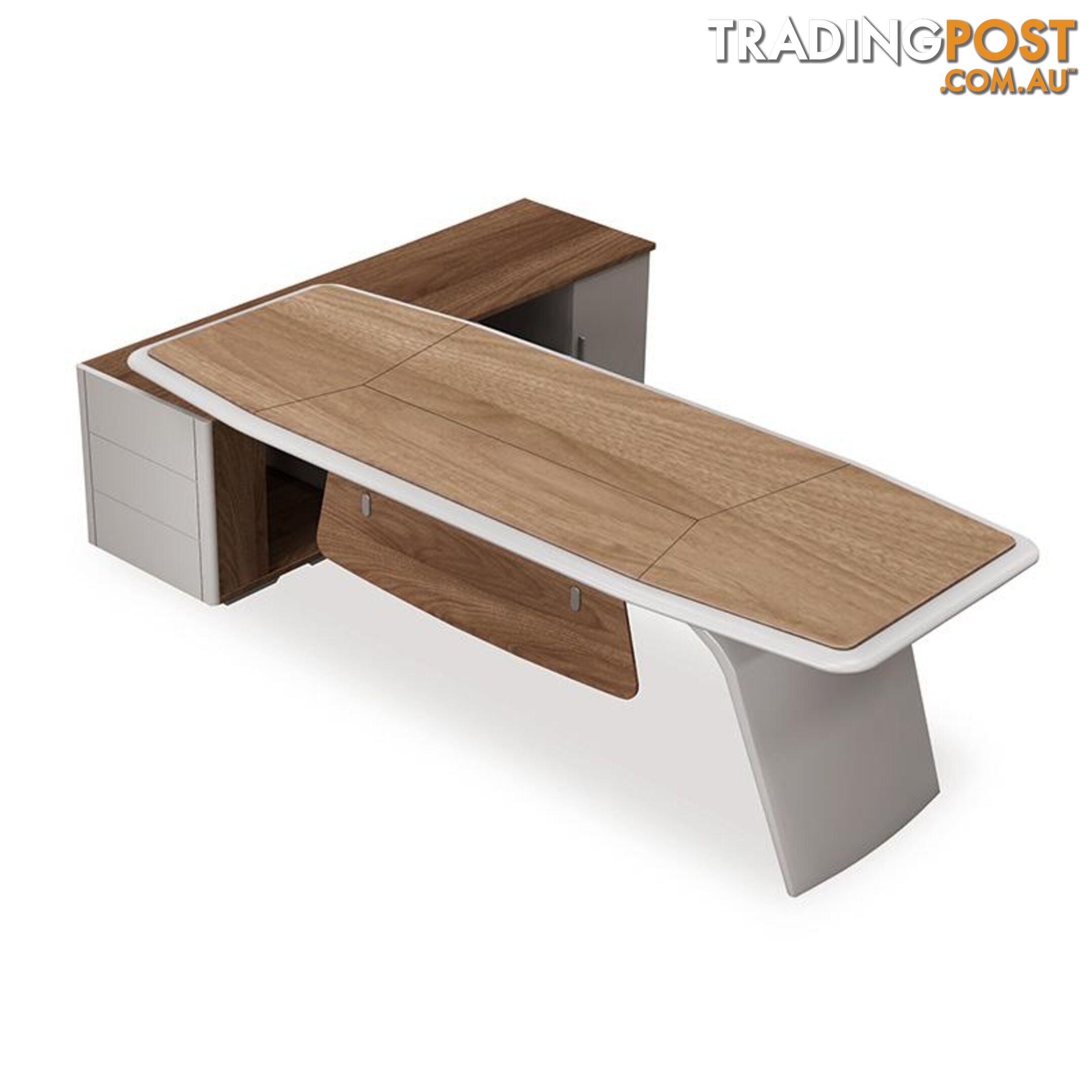 HUGO Executive Office Desk + Right Return - 240cm - Walnut + Ivory - MF-44MHR008 - 9334719011363