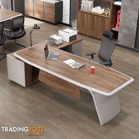 HUGO Executive Office Desk + Right Return - 240cm - Walnut + Ivory - MF-44MHR008 - 9334719011363