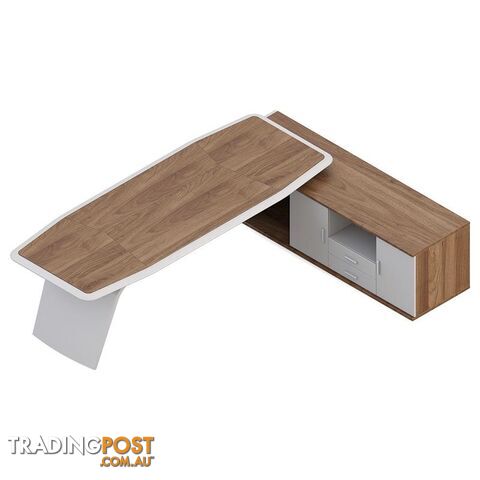 HUGO Executive Office Desk + Right Return - 240cm - Walnut + Ivory - MF-44MHR008 - 9334719011363