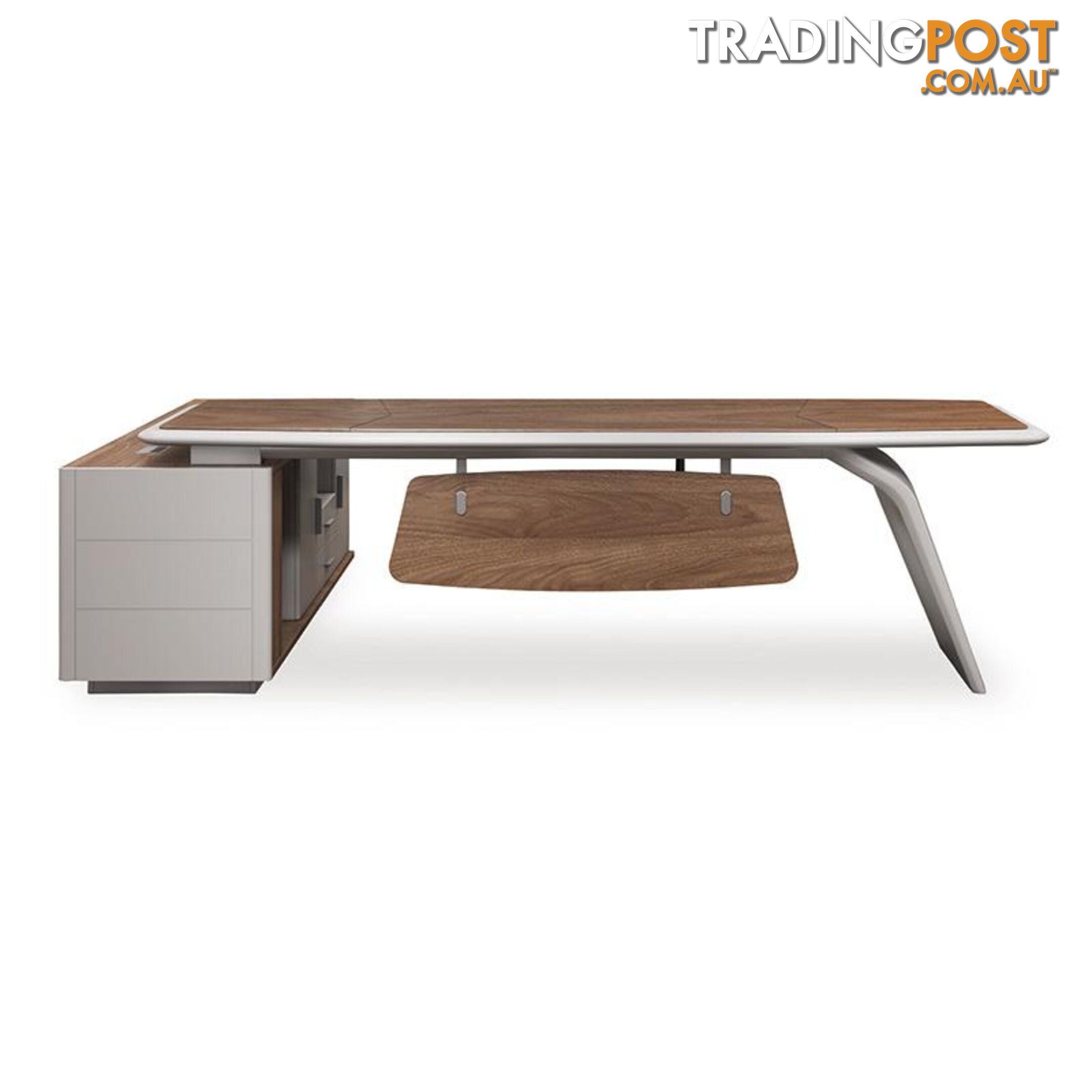 HUGO Executive Office Desk + Right Return - 240cm - Walnut + Ivory - MF-44MHR008 - 9334719011363