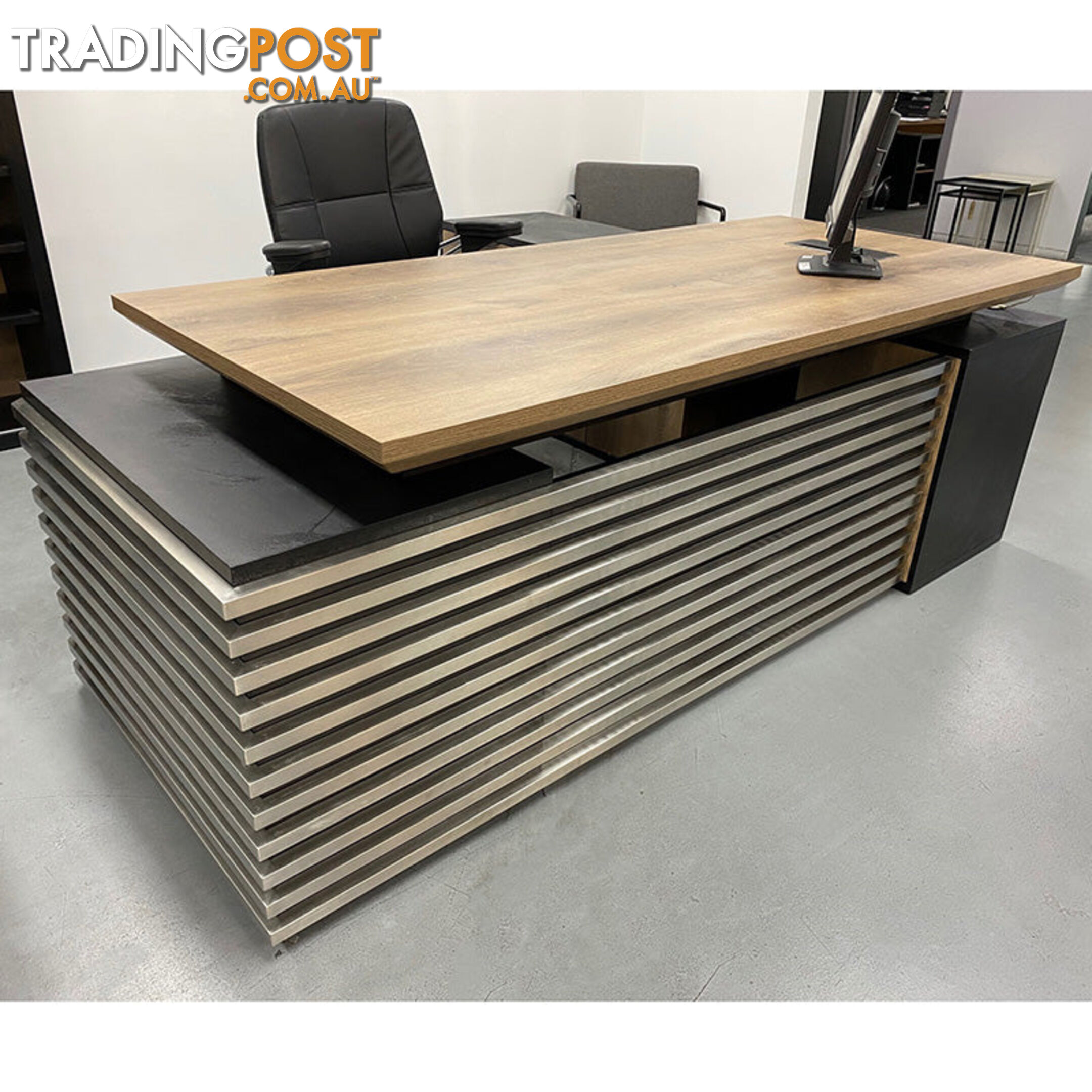 PHOENIX Executive Desk with Left Return 2.2M - Warm Oak & Black - WF-N2201-LEFT - 9334719011592