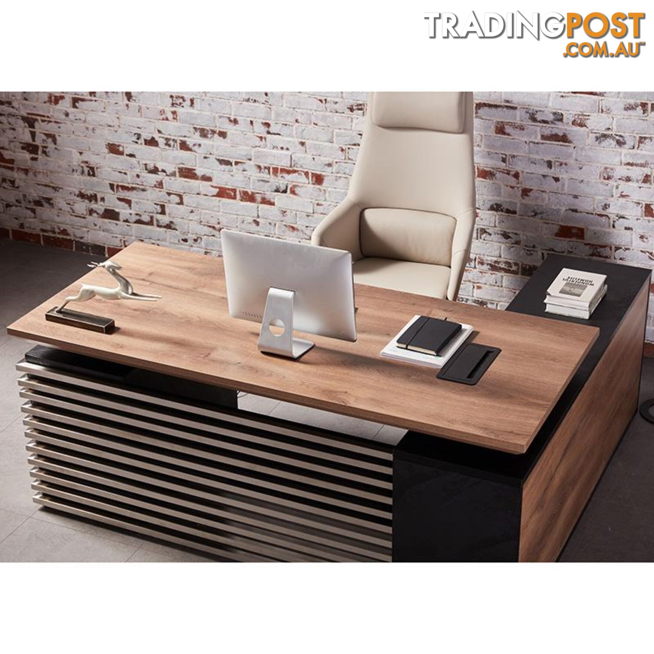 PHOENIX Executive Desk with Left Return 2.2M - Warm Oak & Black - WF-N2201-LEFT - 9334719011592