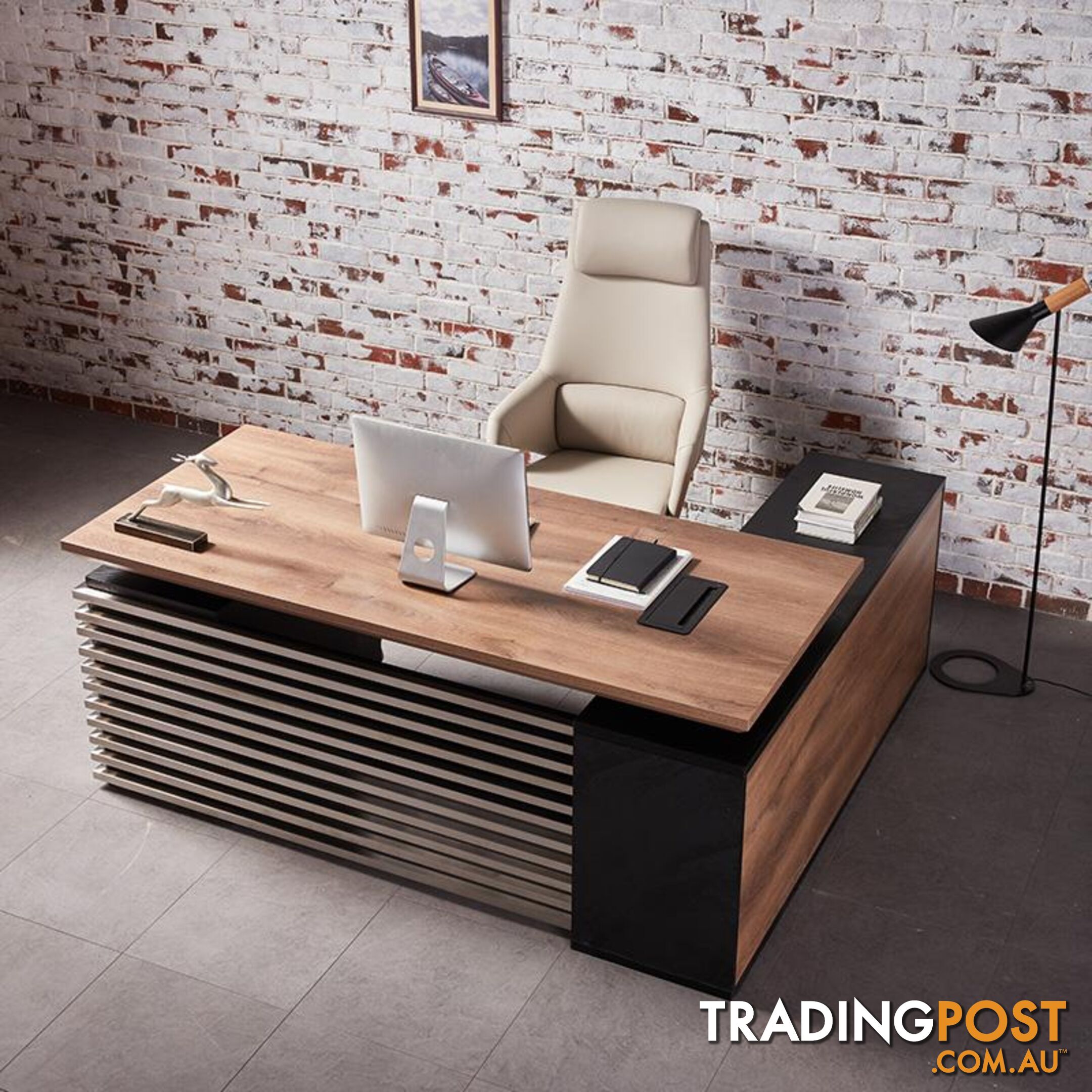 PHOENIX Executive Desk with Left Return 2.2M - Warm Oak & Black - WF-N2201-LEFT - 9334719011592