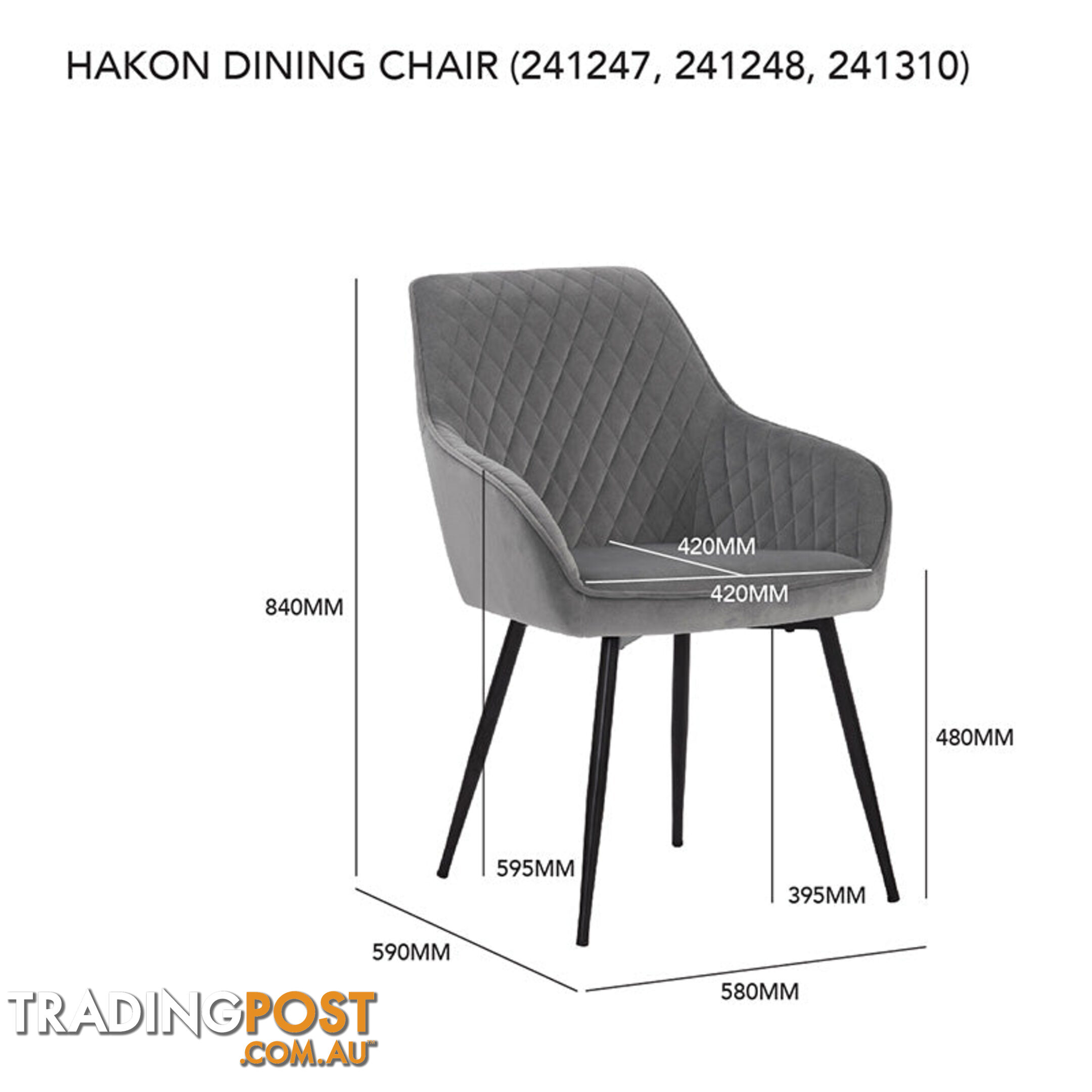 HAKON Dining Chair -  Grey & Black - 241247 - 9334719009704