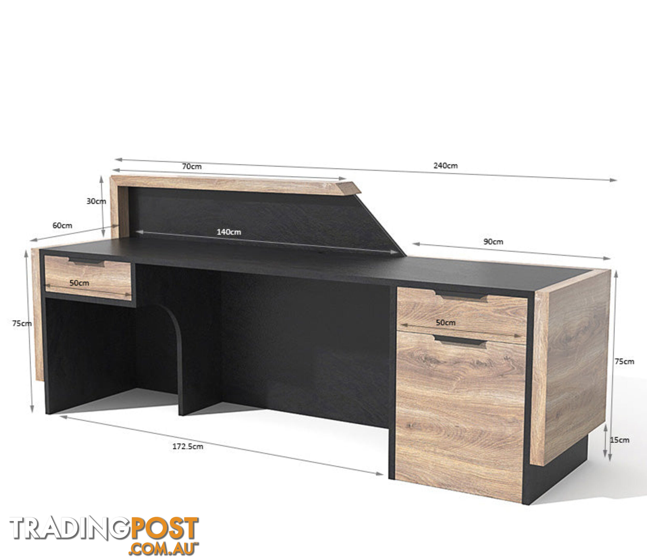 CONROY 2.4M Reception Desk Right Panel - Warm Oak & Black - WF-NT033-R - 9334719004532