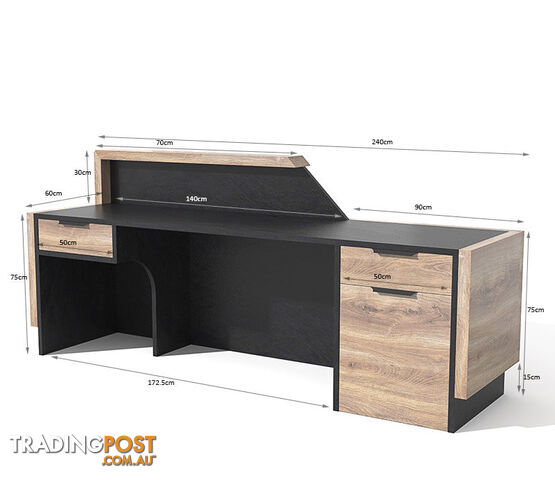 CONROY 2.4M Reception Desk Right Panel - Warm Oak & Black - WF-NT033-R - 9334719004532