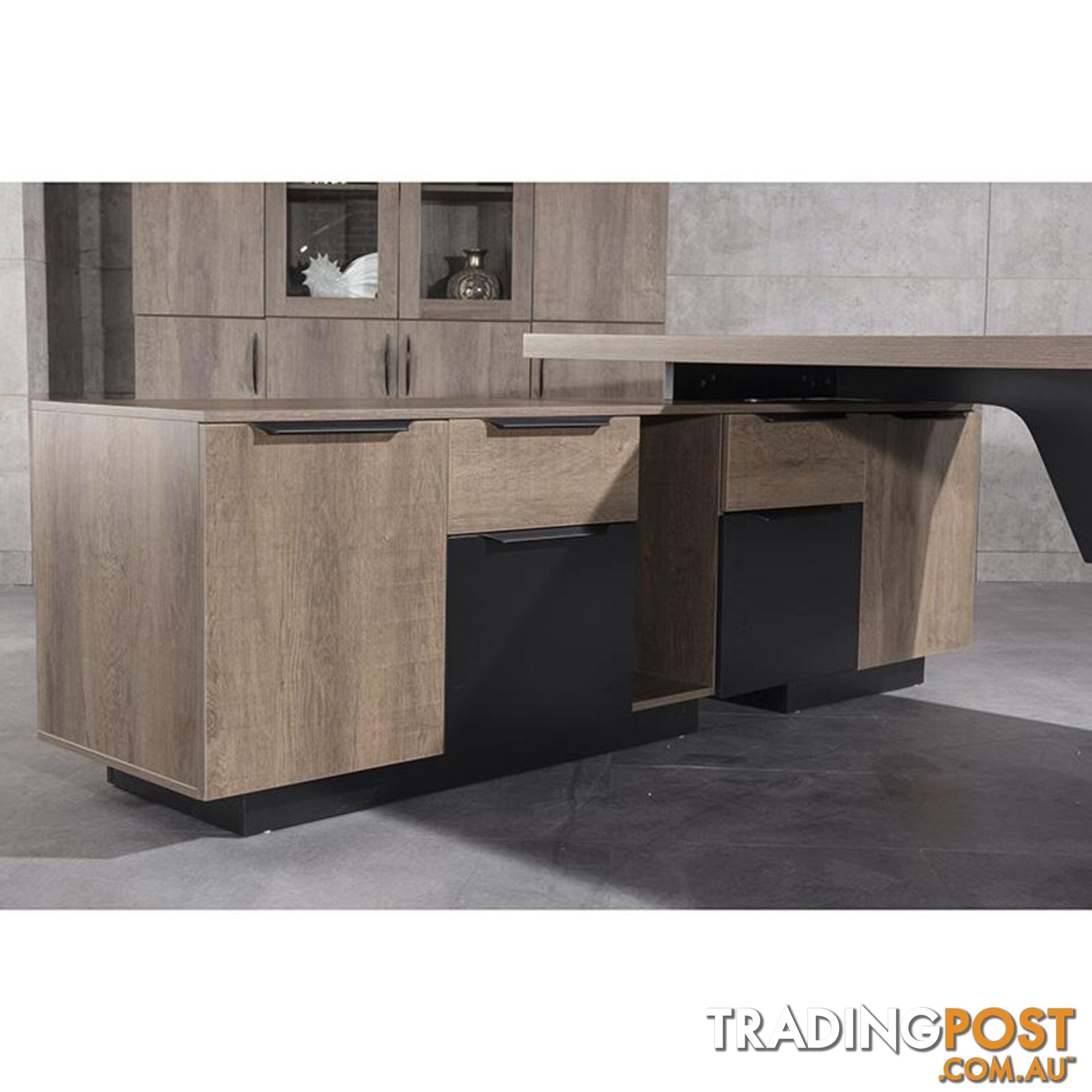 BALDER Executive Desk with Left Return 1.8-2.0M - Warm Oak & Black - WF-M2505-L - 9334719011455