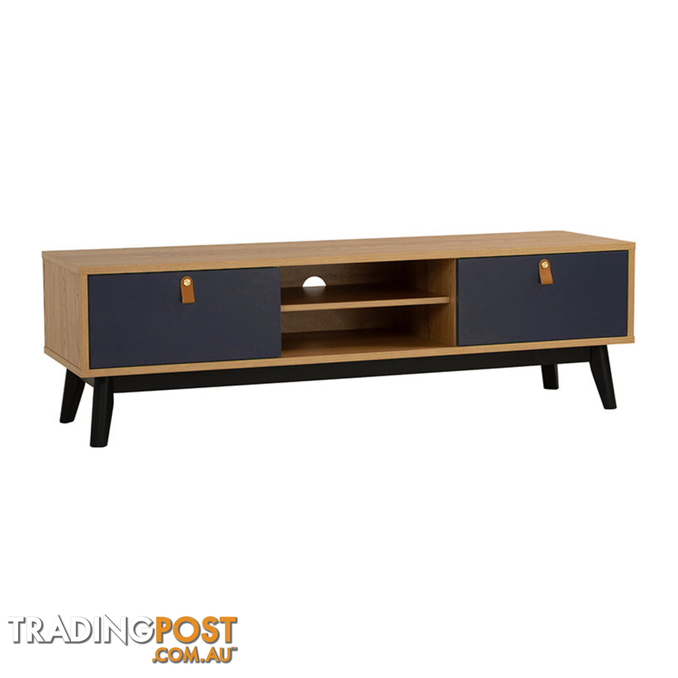 CASTOR Entertainment TV Unit 180cm - Natural, Navy Blue & Black - 336054 - 9334719012209