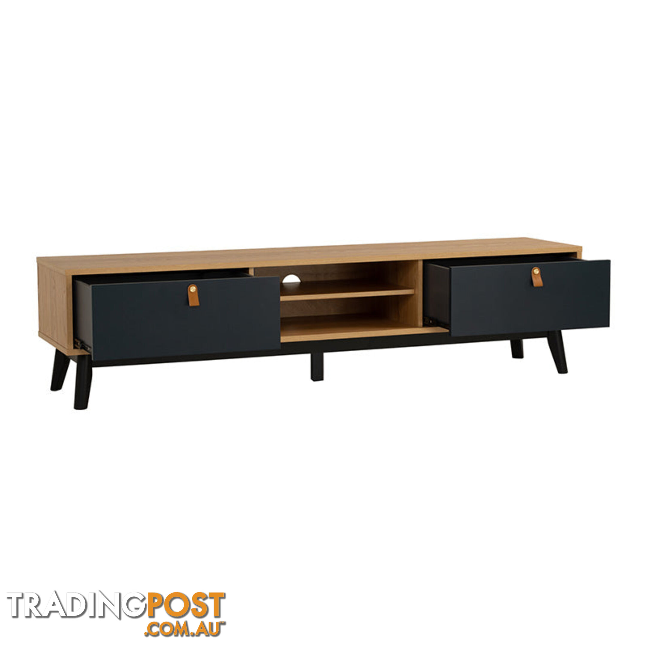 CASTOR Entertainment TV Unit 180cm - Natural, Navy Blue & Black - 336054 - 9334719012209