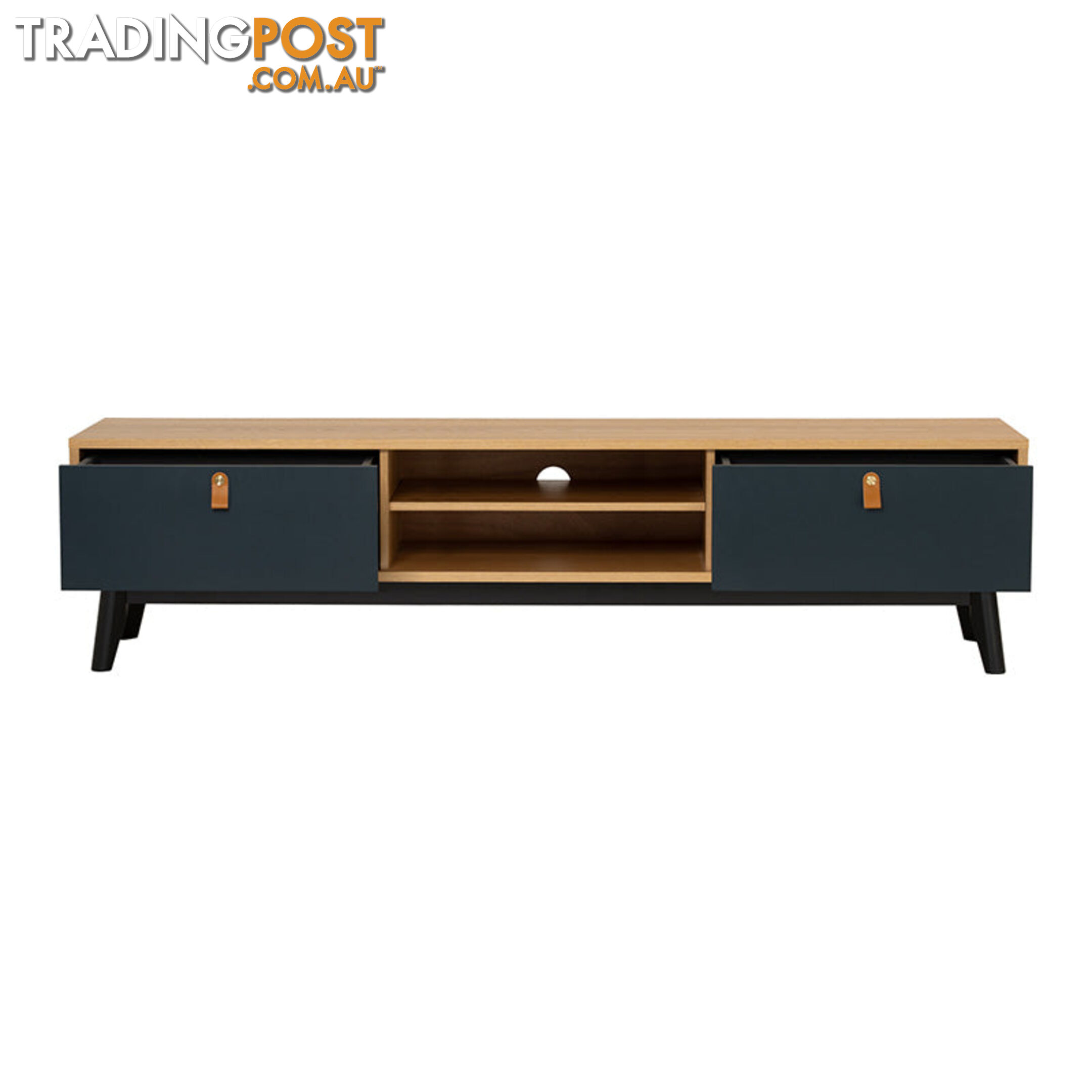 CASTOR Entertainment TV Unit 180cm - Natural, Navy Blue & Black - 336054 - 9334719012209