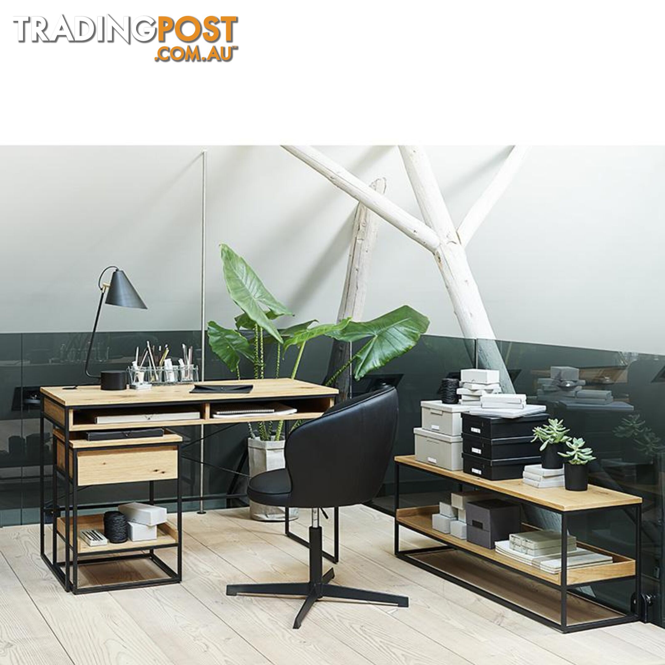 RIVOLI Study Desk 120cm -  Natural & Black - 43331020 - 5704745097053