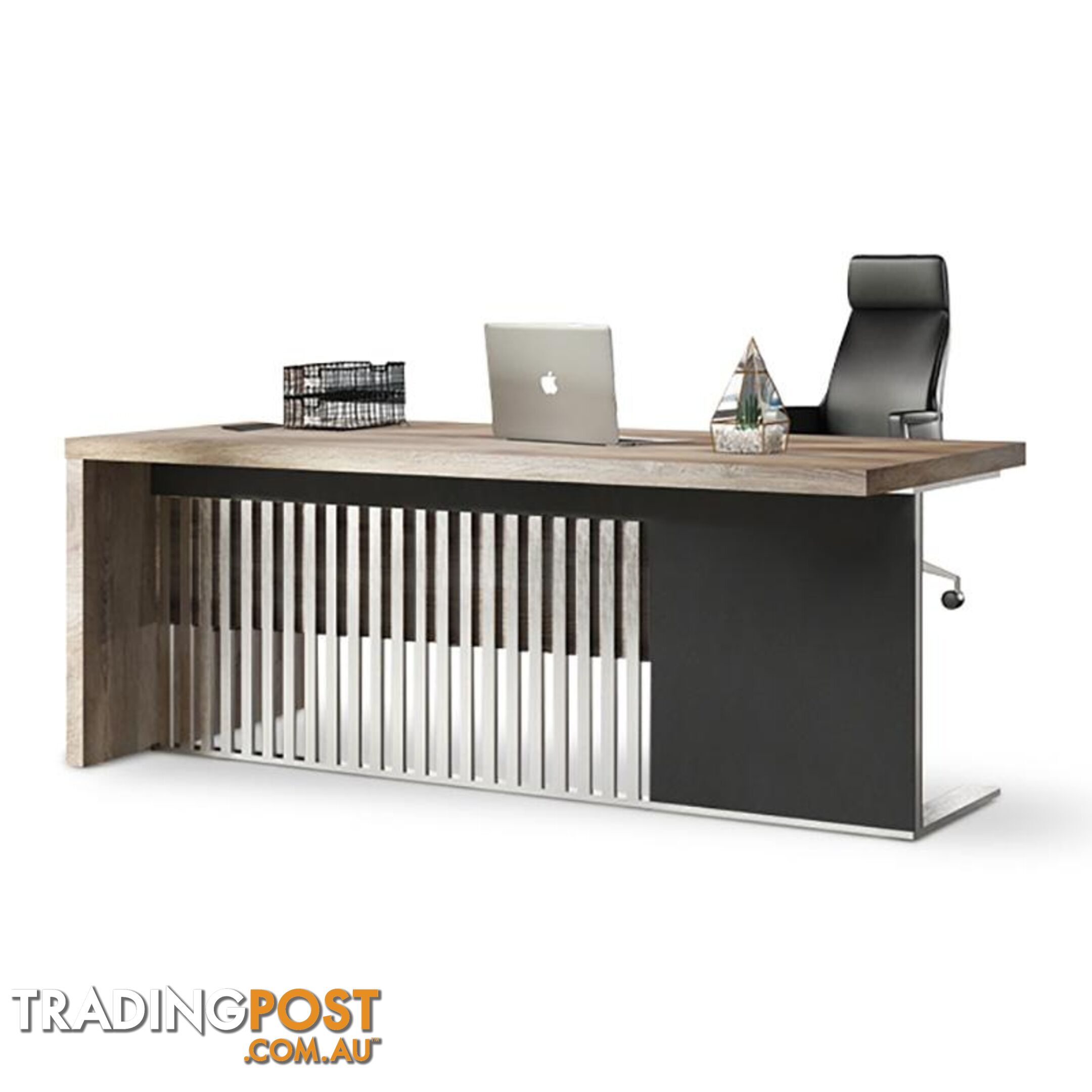 AFTAN Executive Desk with Pedestal & Right Mobile Return 1.8M - Warm Oak & Black - WF-N2806-R - 9334719003962