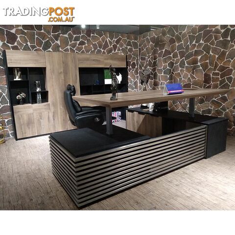 PHOENIX 2.0 - Sit Stand Electric Lift Executive Desk with Left Return 2.8m - Warm Oak & Black - WF-N2801-L-SU - 9334719010212