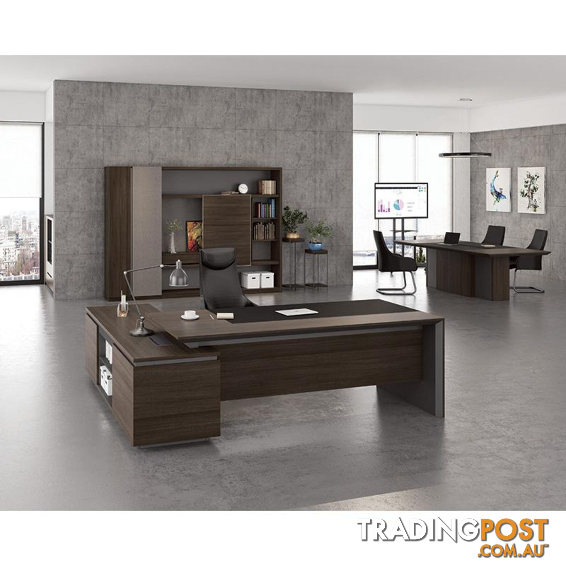 CARTER Executive Office Desk with Right Return 2.2M - Coffee & Charcoal - MF-22MKD164 - 9334719001302