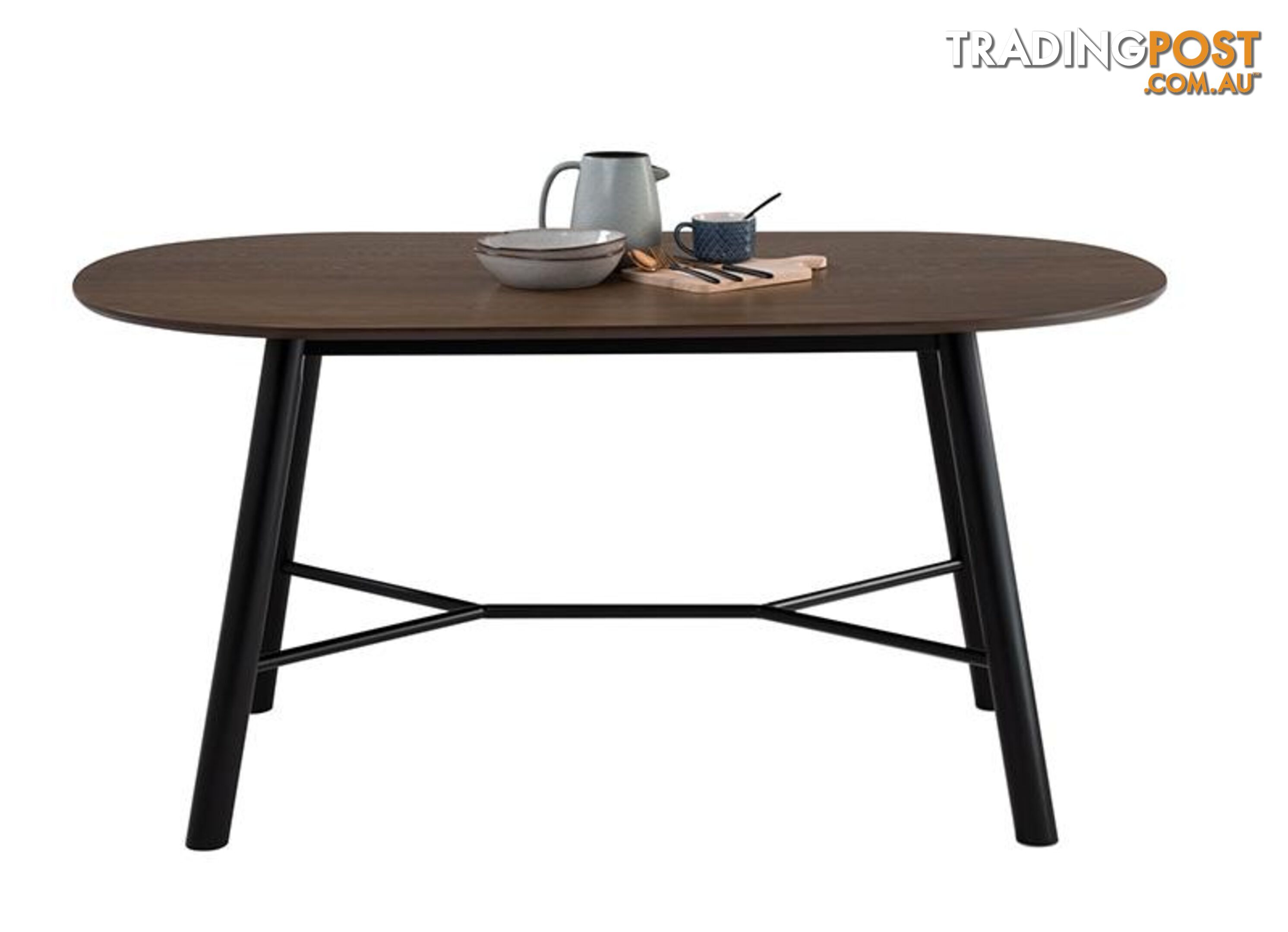 HAROLD Dining Table 160cm - Black & Walnut - 145093 - 9334719000688