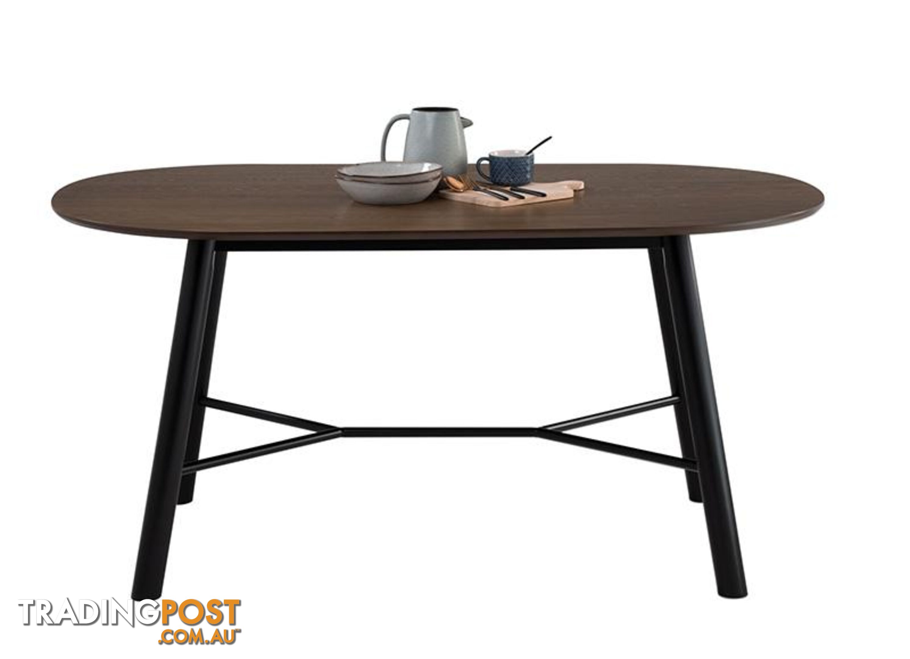 HAROLD Dining Table 160cm - Black & Walnut - 145093 - 9334719000688