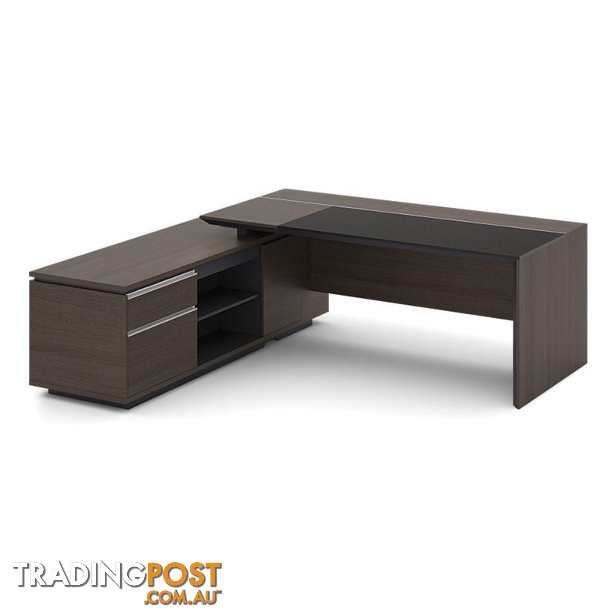 Carter Executive Office Desk with Left Return 2.2M - Coffee & Charcoal - MF-22MKD163 - 9334719001296