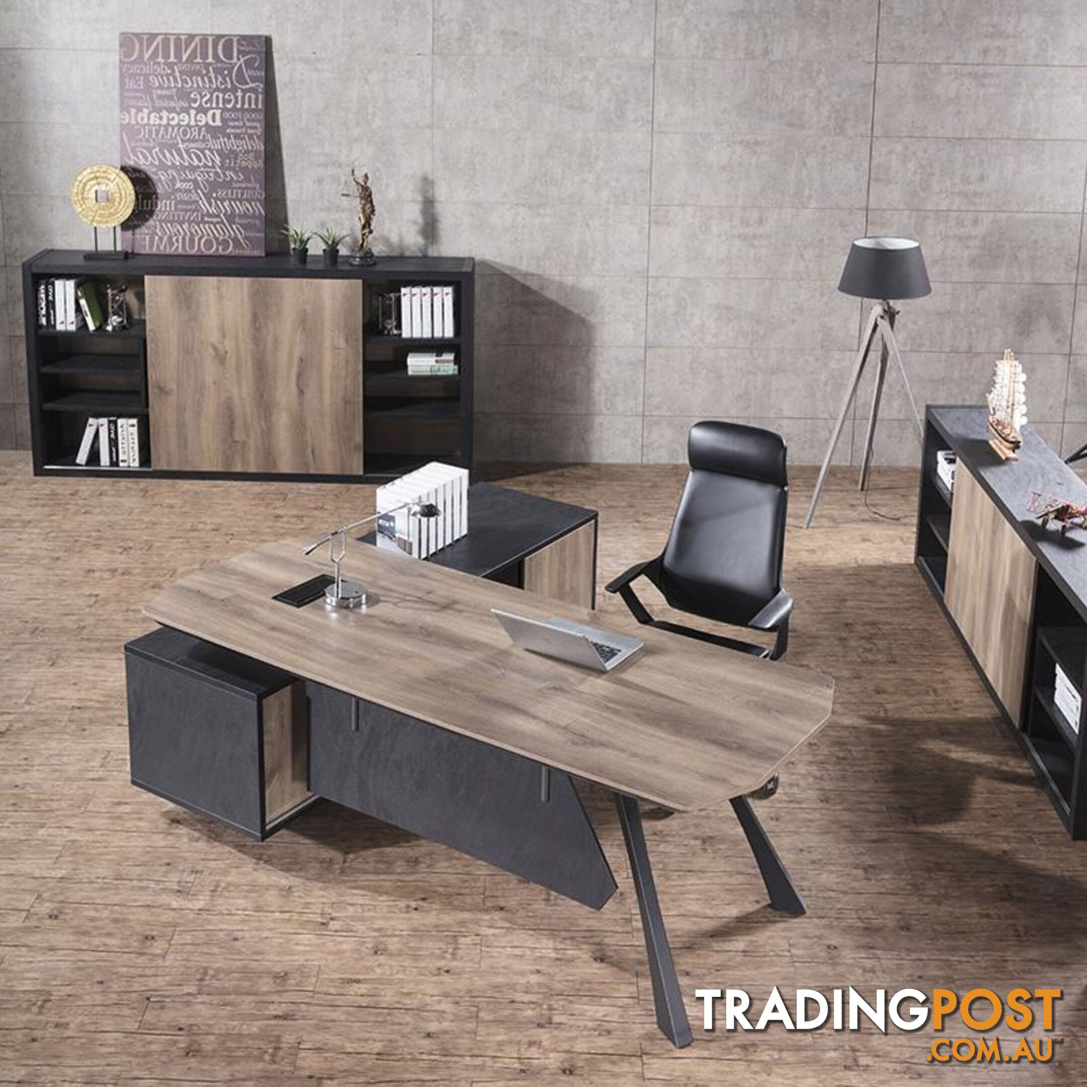 EASTON Executive Desk with Right Return 2.2M - Warm Oak & Black - WF-N2805-R - 9334719003948