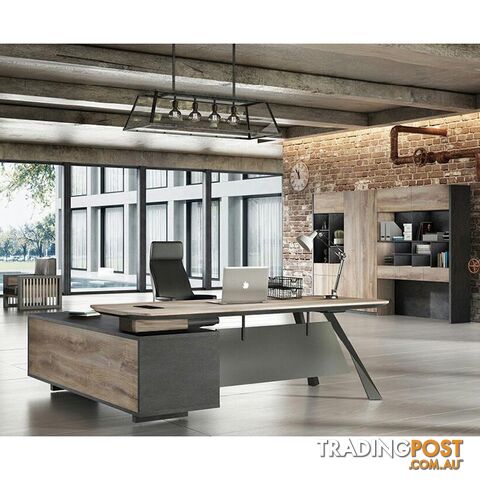 EASTON Executive Desk with Right Return 2.2M - Warm Oak & Black - WF-N2805-R - 9334719003948