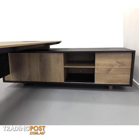 EASTON Executive Desk with Right Return 2.2M - Warm Oak & Black - WF-N2805-R - 9334719003948