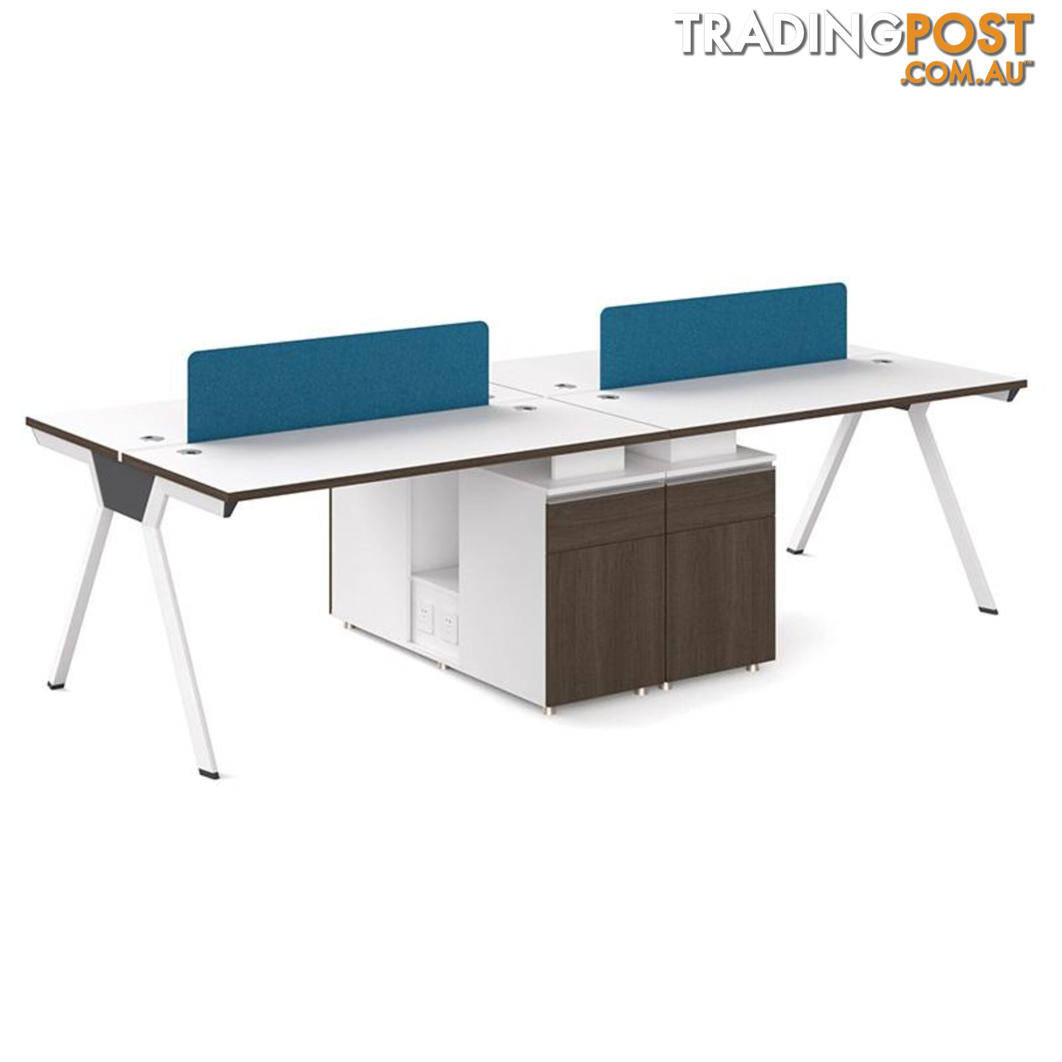 WILLS 4 People Back to Back Workstation - Coffee & White - MF-22FKD461 - 9334719010298