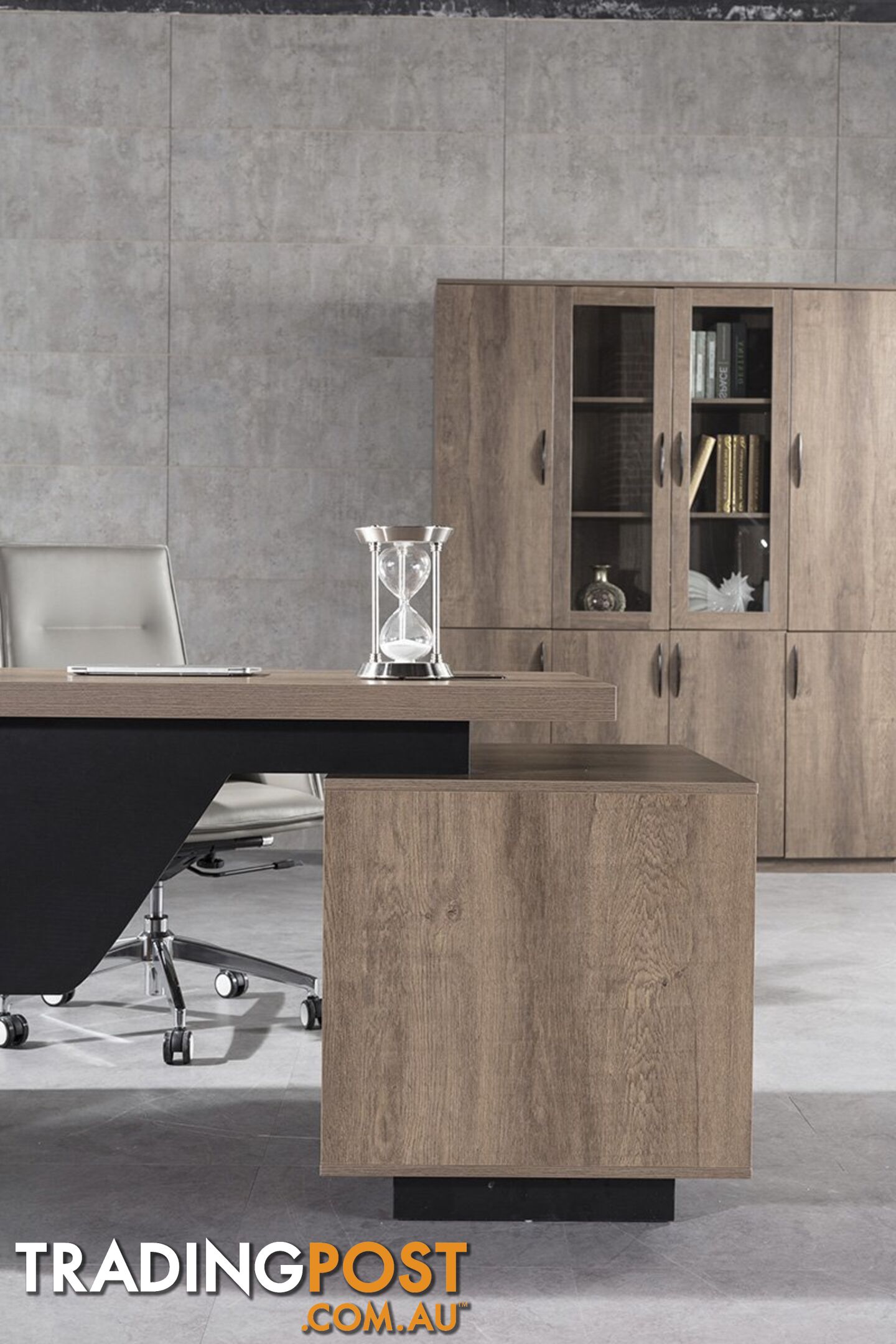 KELLEN Executive Desk with Left Return 1.6-1.8M - Warm Oak & Black - WF-M2508-L - 9334719011493
