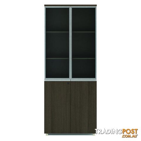 CARTER Display Unit 2 Door Bookcase 80cm -  Coffee Grey - MF-22BKD218 - 9334719010106
