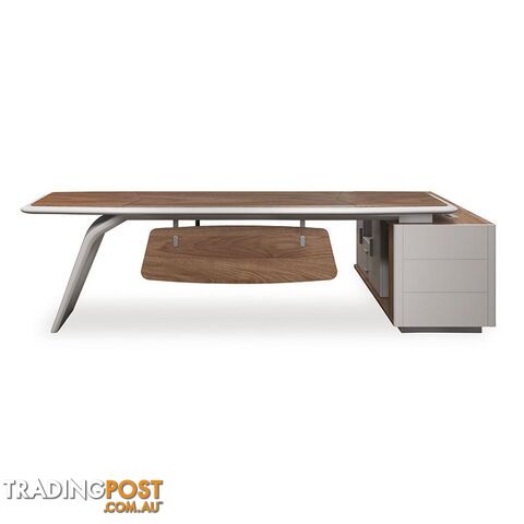HUGO Executive Office Desk + Left Return - 240cm - Walnut + Ivory - MF-44MHR007 - 9334719011356