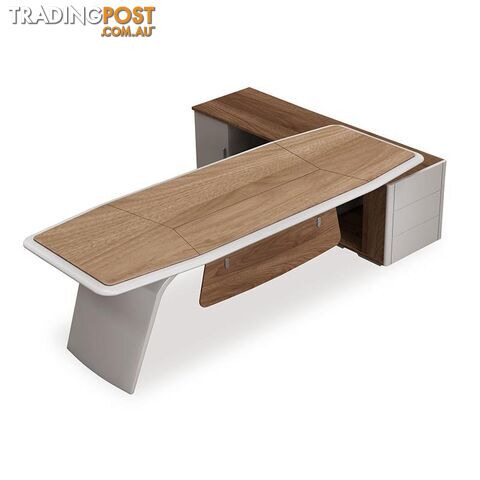 HUGO Executive Office Desk + Left Return - 240cm - Walnut + Ivory - MF-44MHR007 - 9334719011356