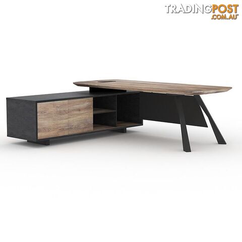 EASTON Executive Desk with Left Return 2.2M - Warm Oak & Black - WF-N2805-L - 9334719003931
