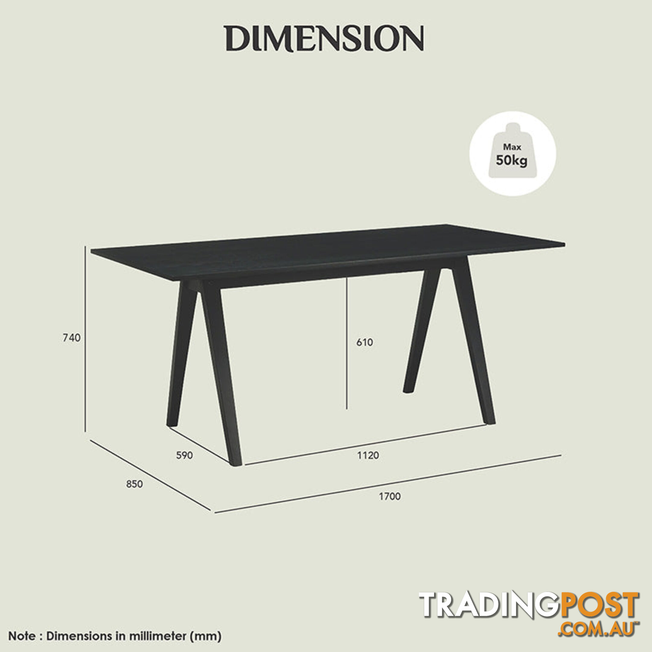 VARDEN Dining Table - 170cm - Black Ash - 1459088 - 9334719005553