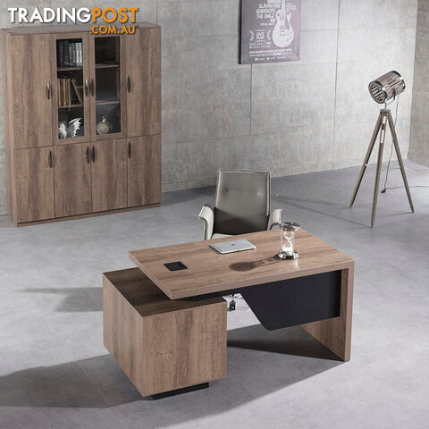 KELLEN Executive Desk with Right Return 1.6-1.8M - Warm Oak & Black - WF-M2508-R - 9334719011509