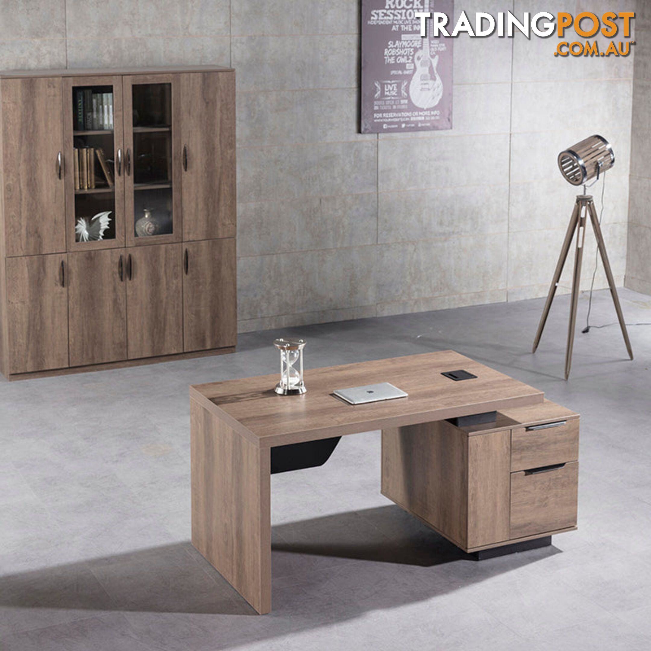 KELLEN Executive Desk with Right Return 1.6-1.8M - Warm Oak & Black - WF-M2508-R - 9334719011509