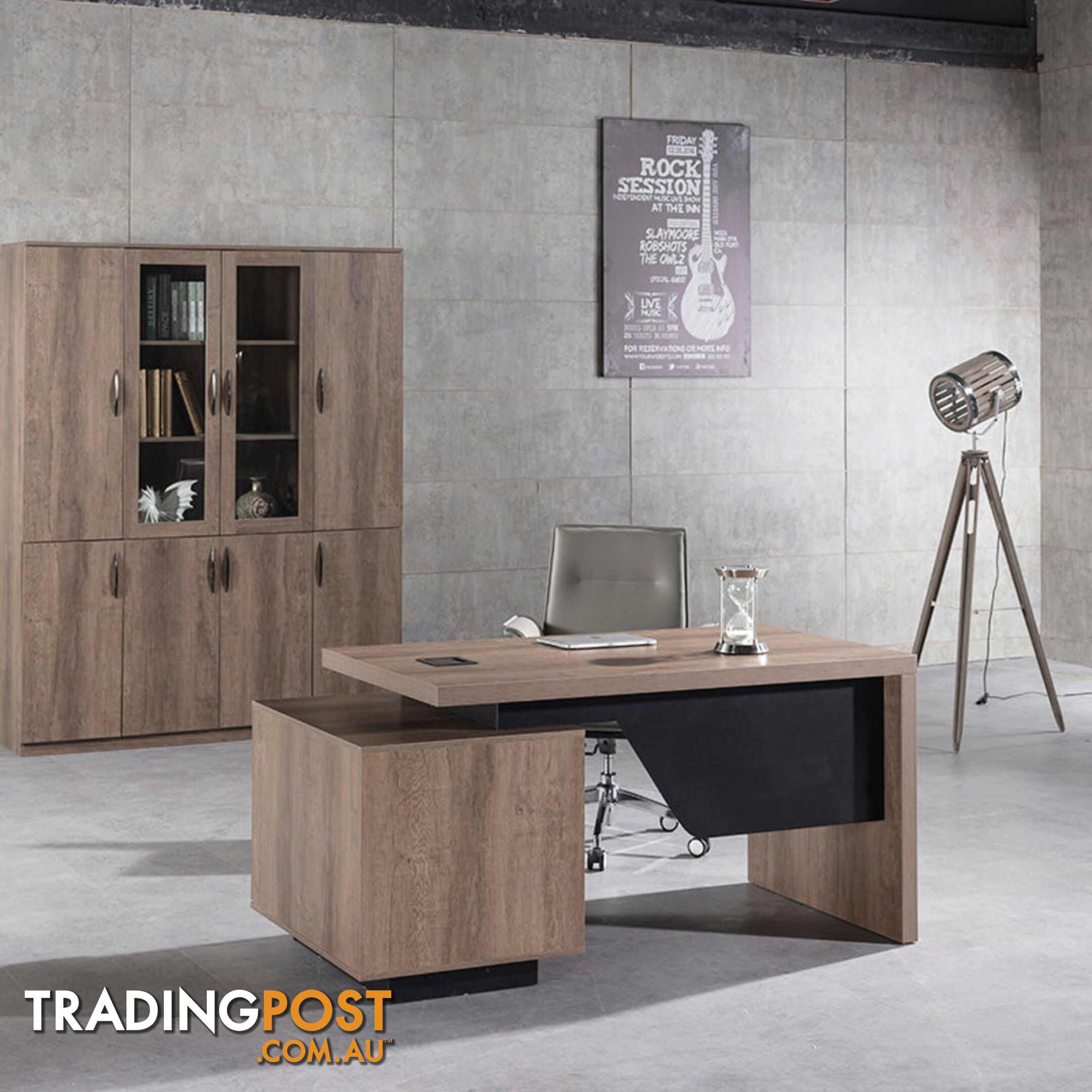 KELLEN Executive Desk with Right Return 1.6-1.8M - Warm Oak & Black - WF-M2508-R - 9334719011509